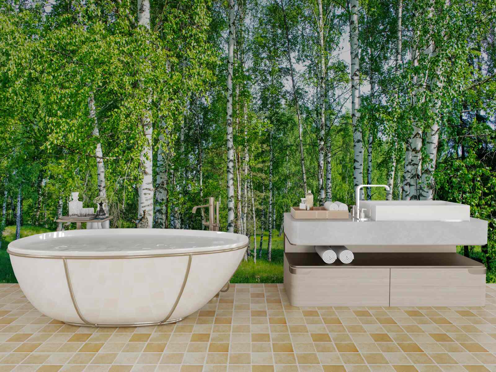 Фотошпалери у літньому лісі ростуть берези із зеленим листям