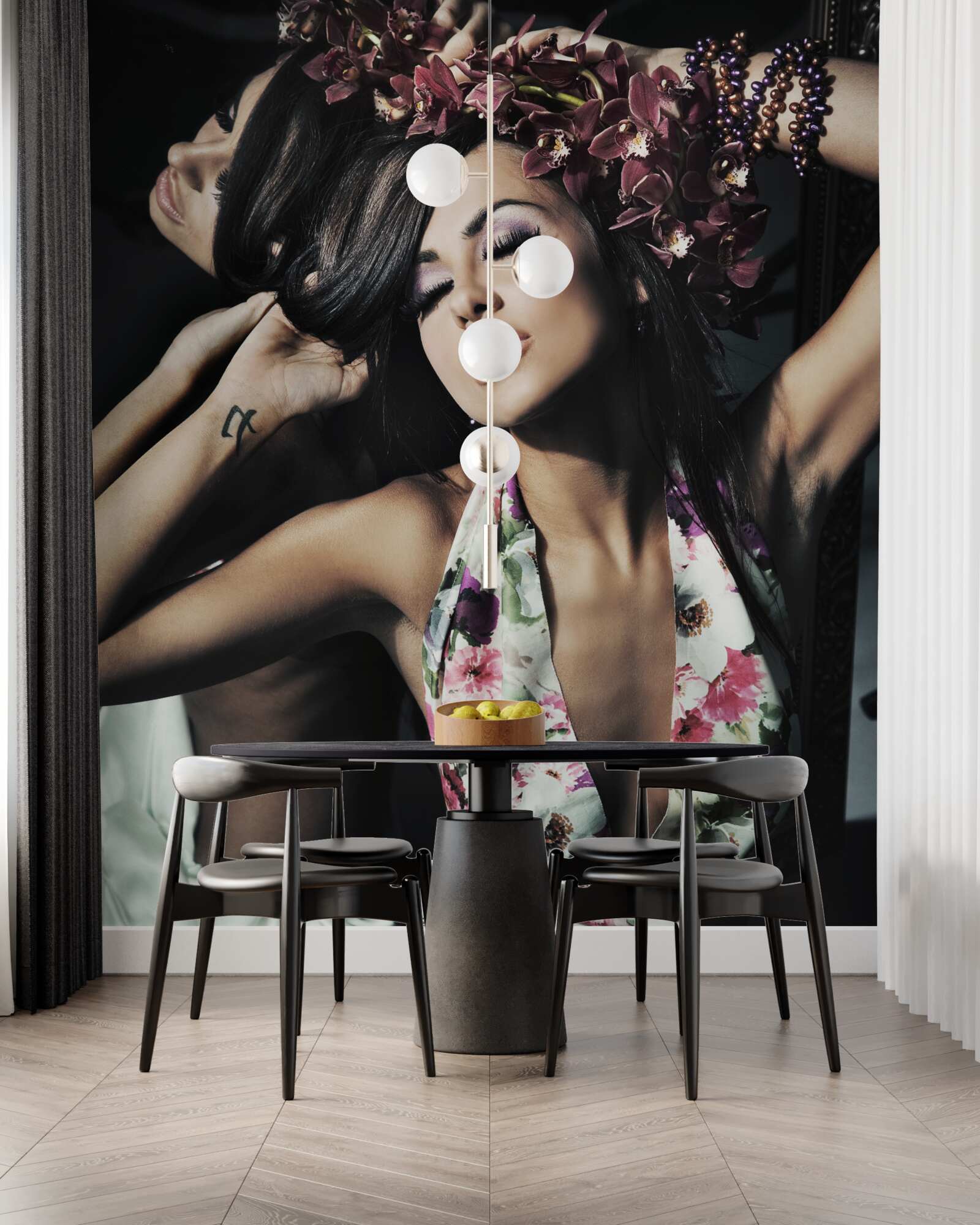 Фотошпалери дівчина фотографується у відображенні дзеркала