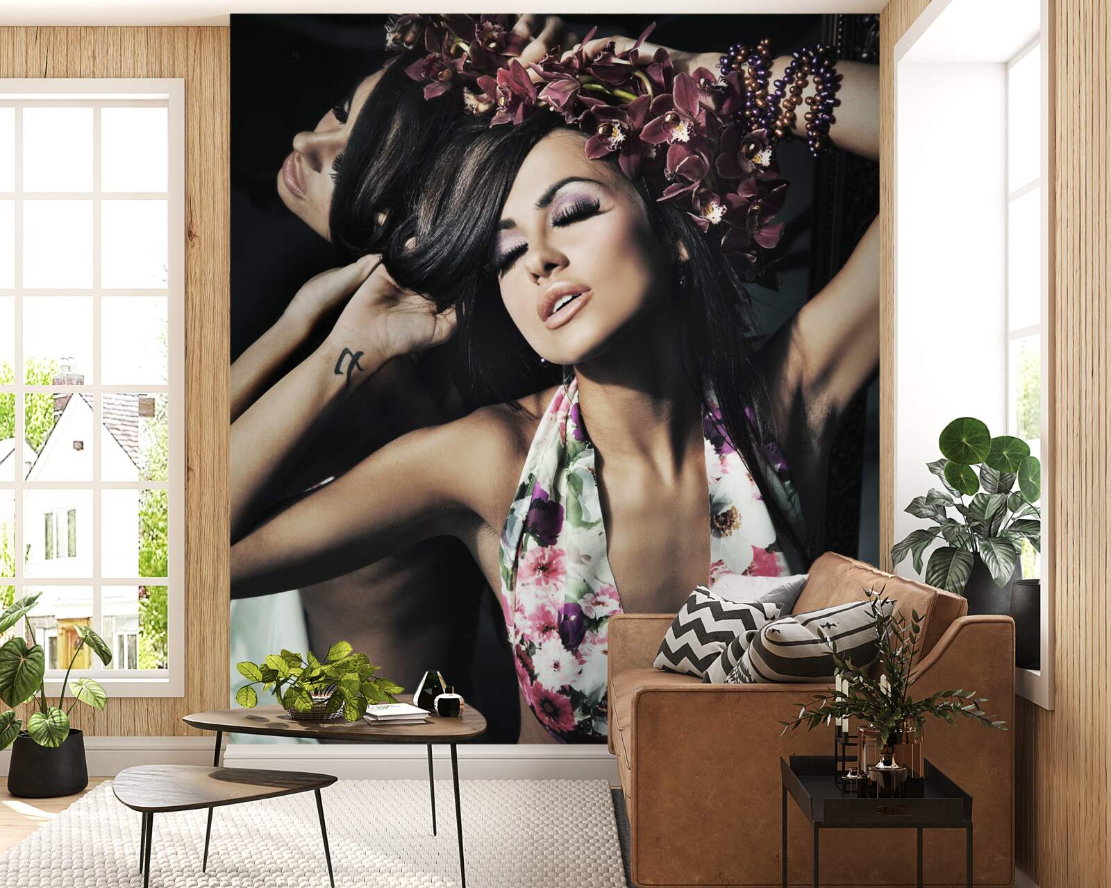 Фотошпалери дівчина фотографується у відображенні дзеркала