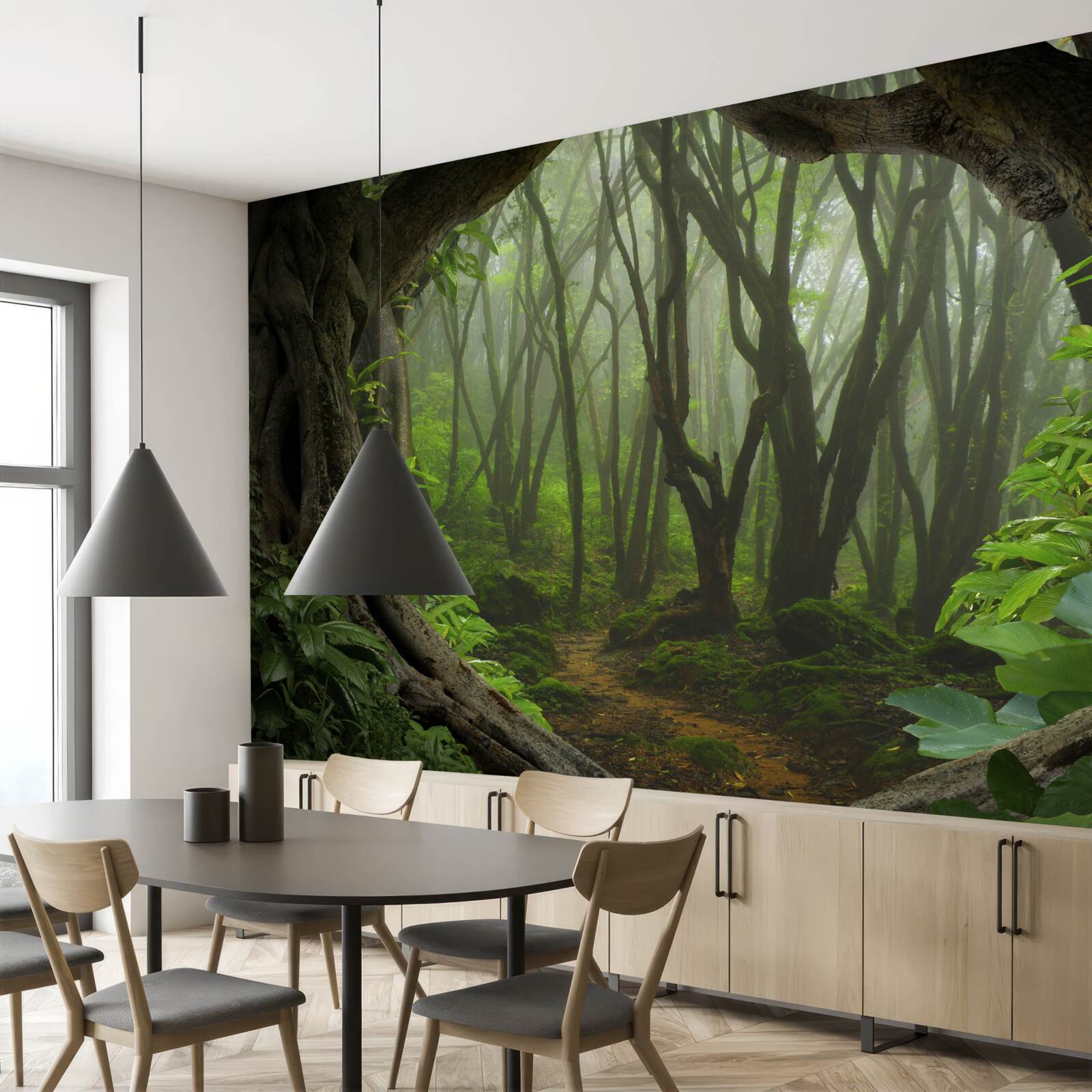 Фотошпалери пишний смарагдовий частокіл дерев