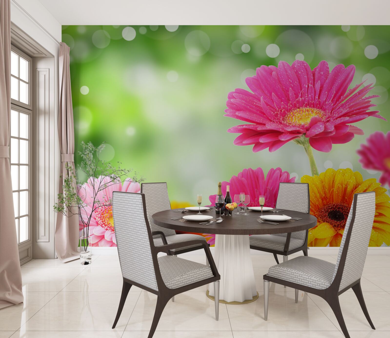 Фотошпалери гербери сяють під краплями дощу