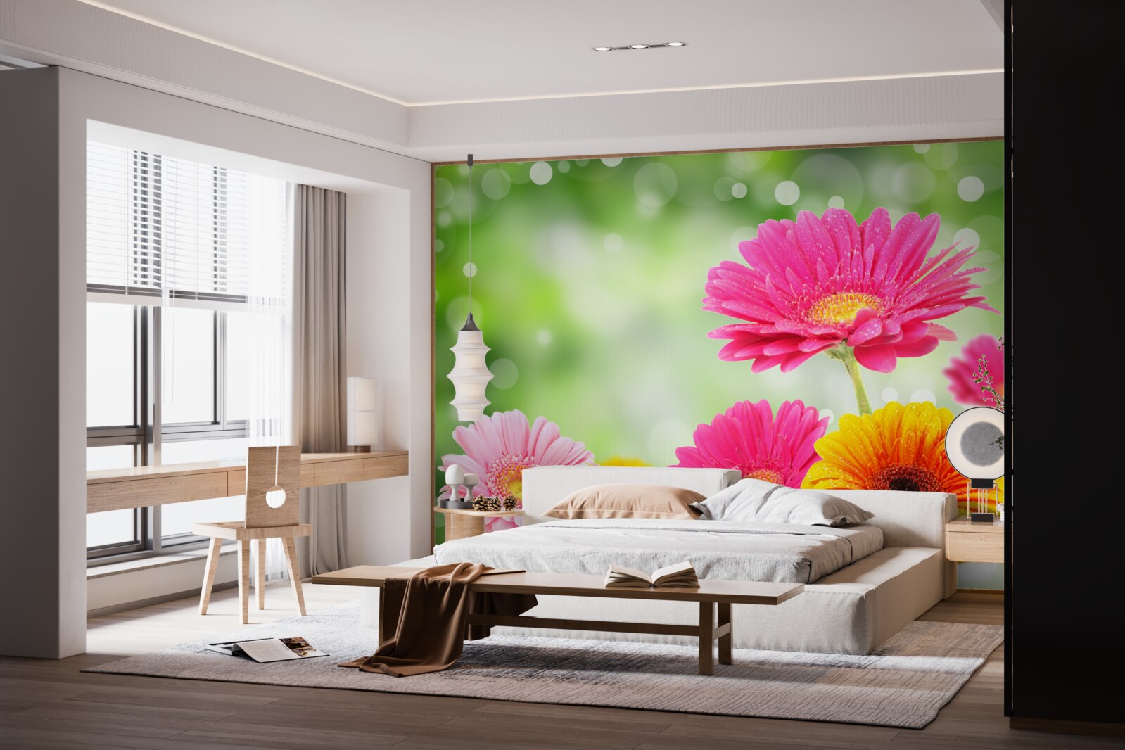 Фотошпалери гербери сяють під краплями дощу