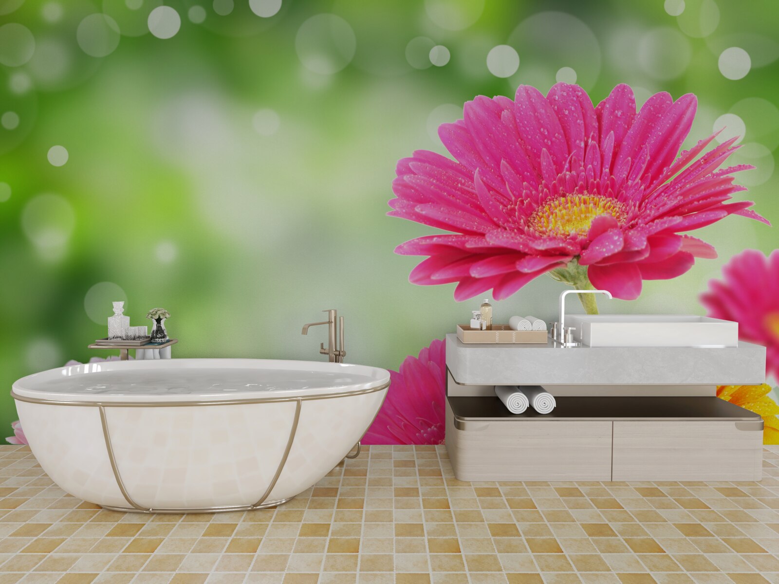 Фотошпалери гербери сяють під краплями дощу