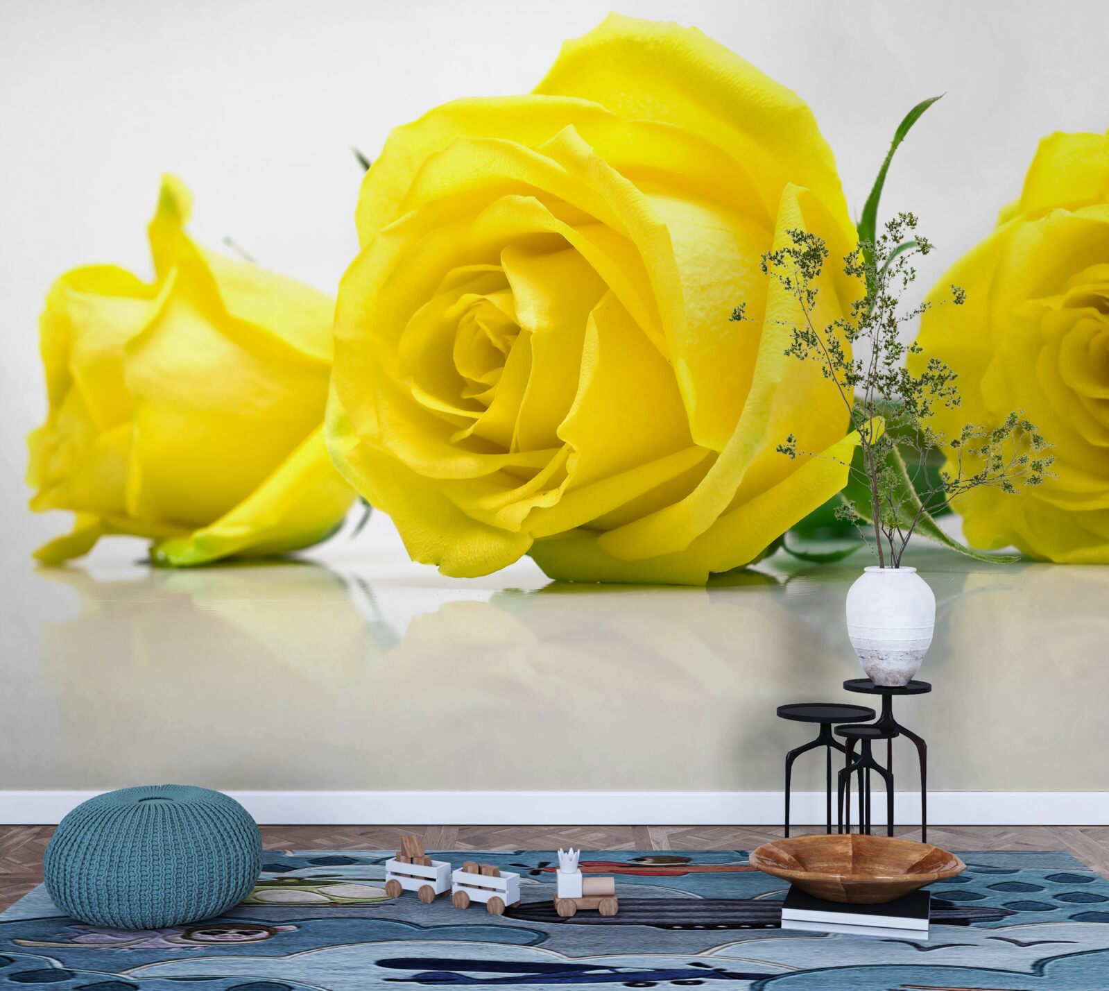 Фотошпалери три красиві жовті троянди