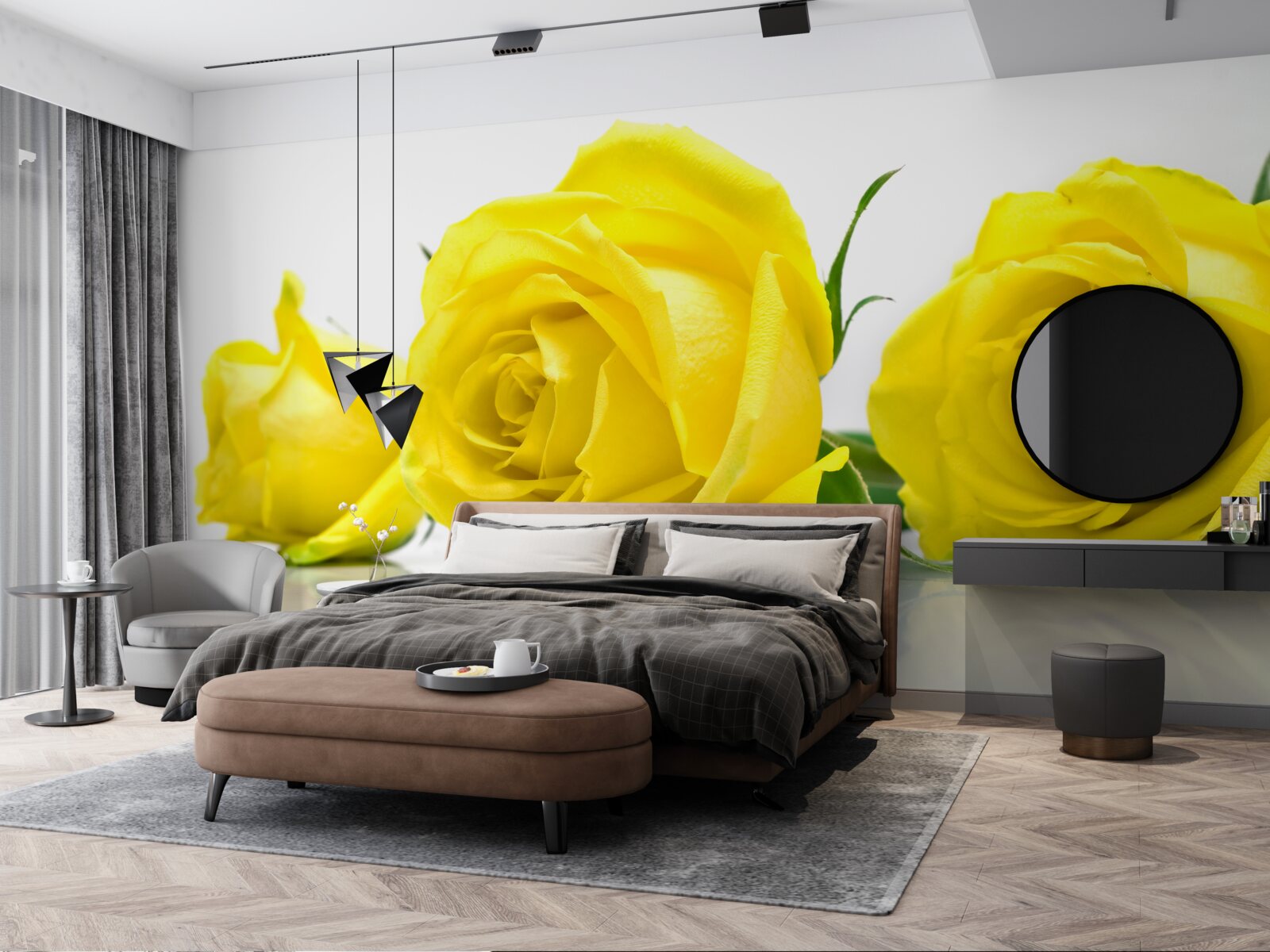 Фотошпалери три красиві жовті троянди