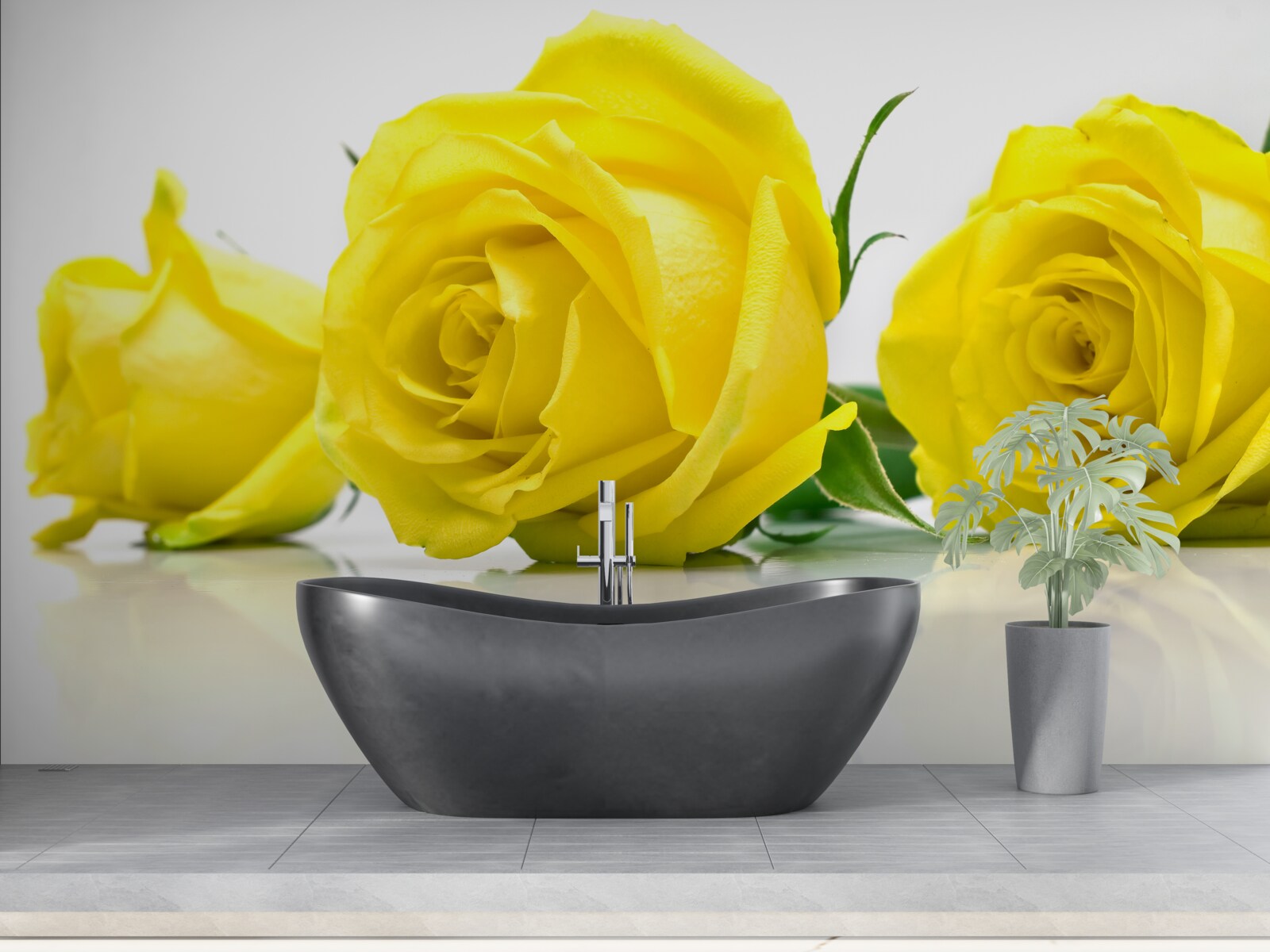 Фотошпалери три красиві жовті троянди