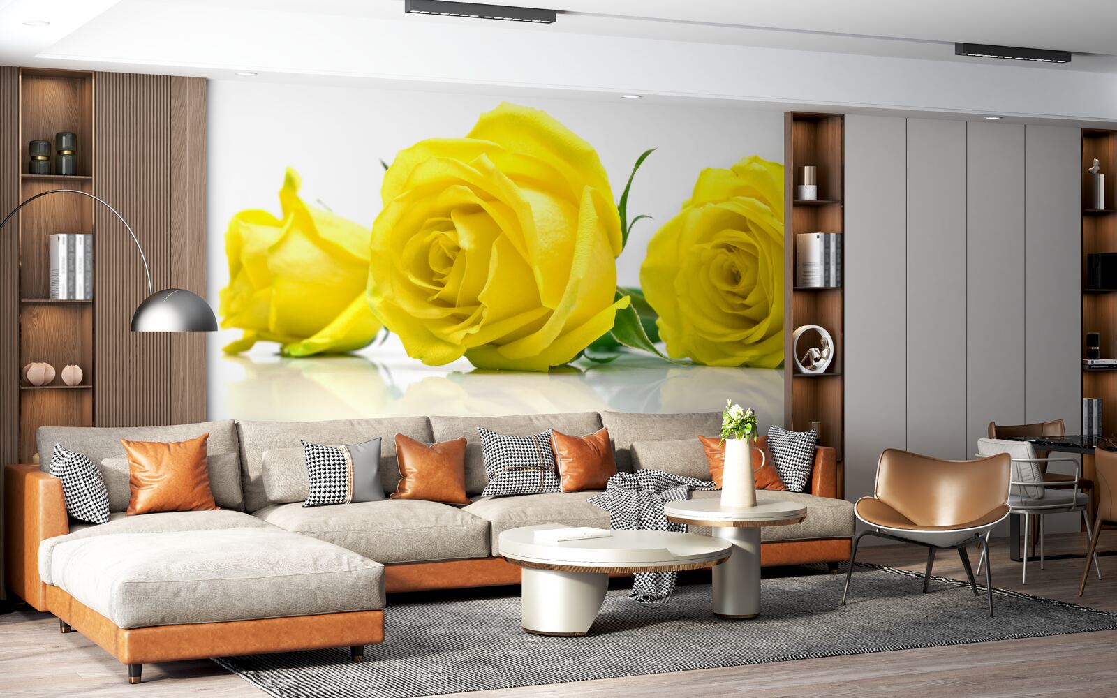 Фотошпалери три красиві жовті троянди