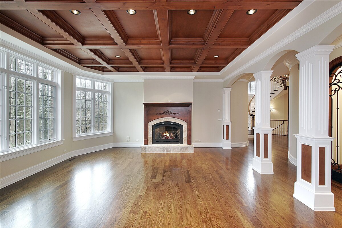 Фотошпалери інтер'єр з елегантним поєднанням білого каменю та дерева