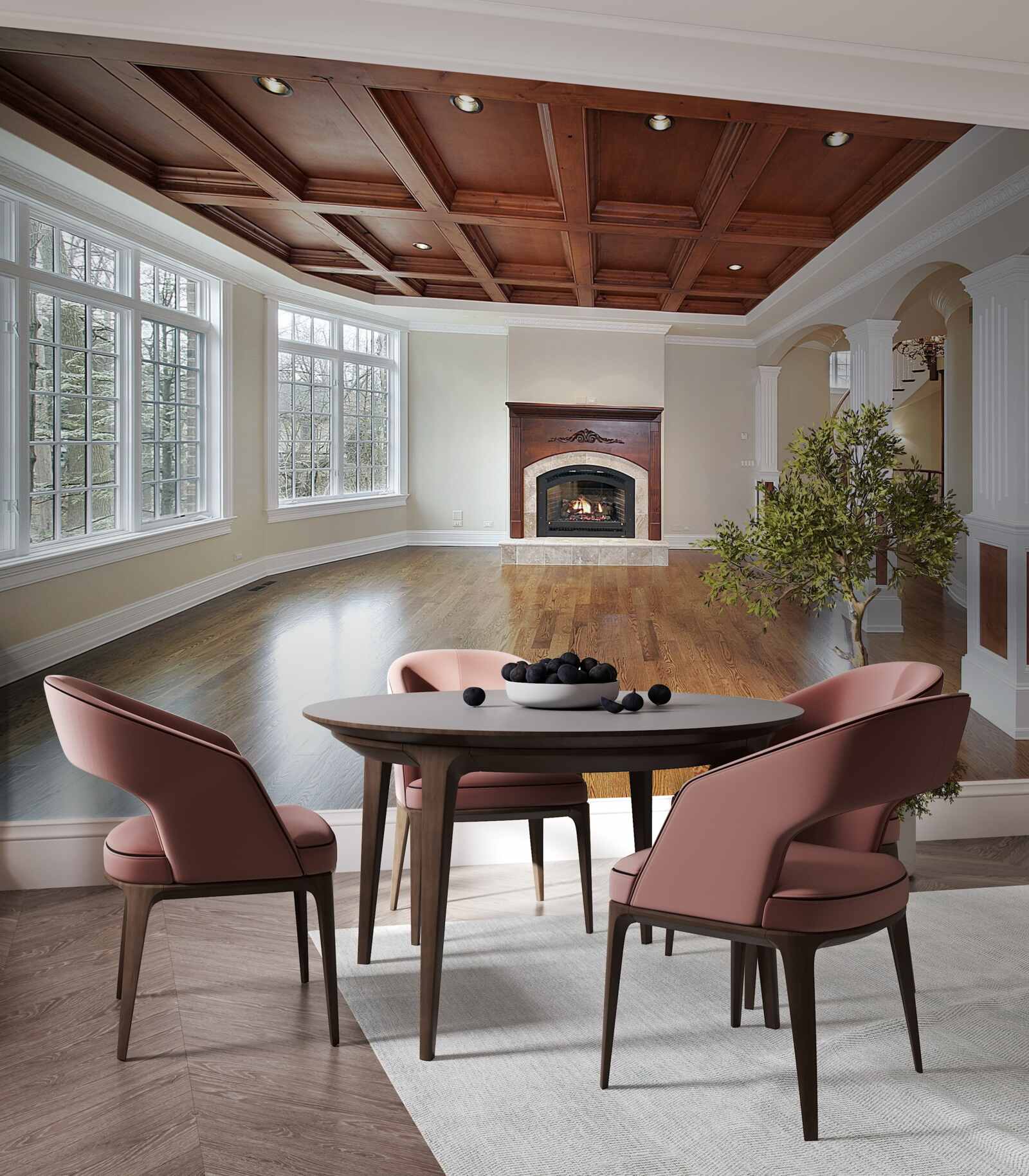 Фотошпалери інтер'єр з елегантним поєднанням білого каменю та дерева