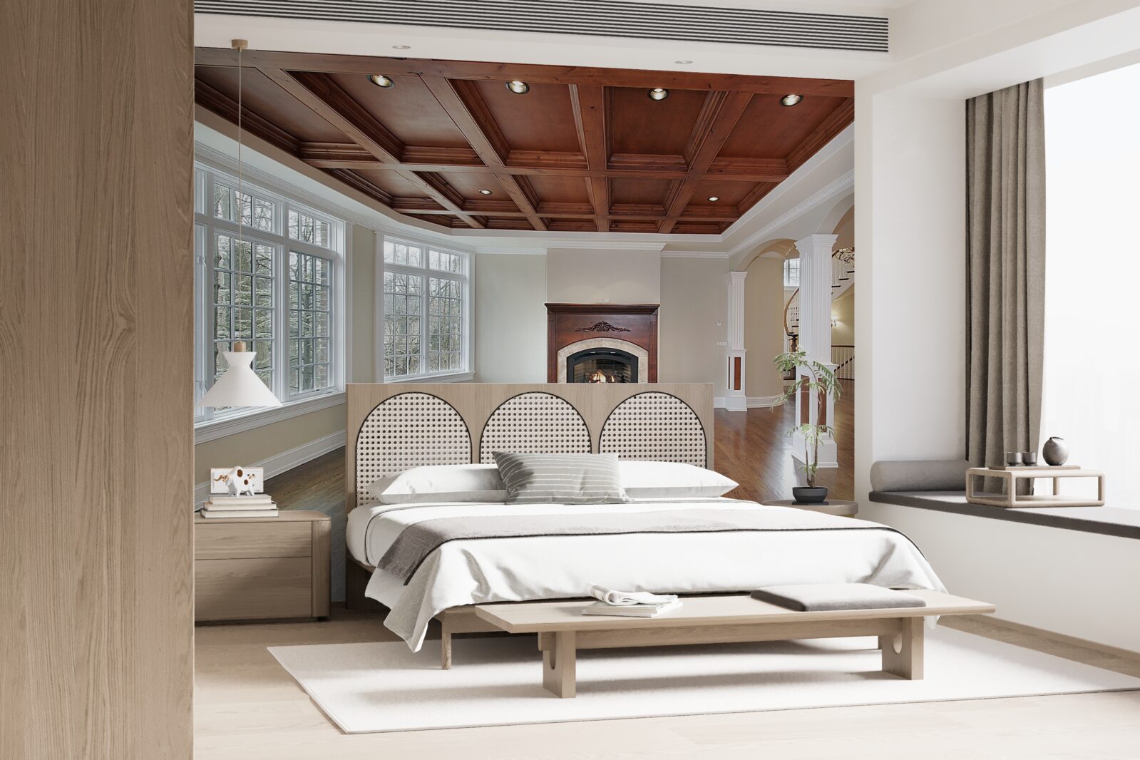 Фотошпалери інтер'єр з елегантним поєднанням білого каменю та дерева