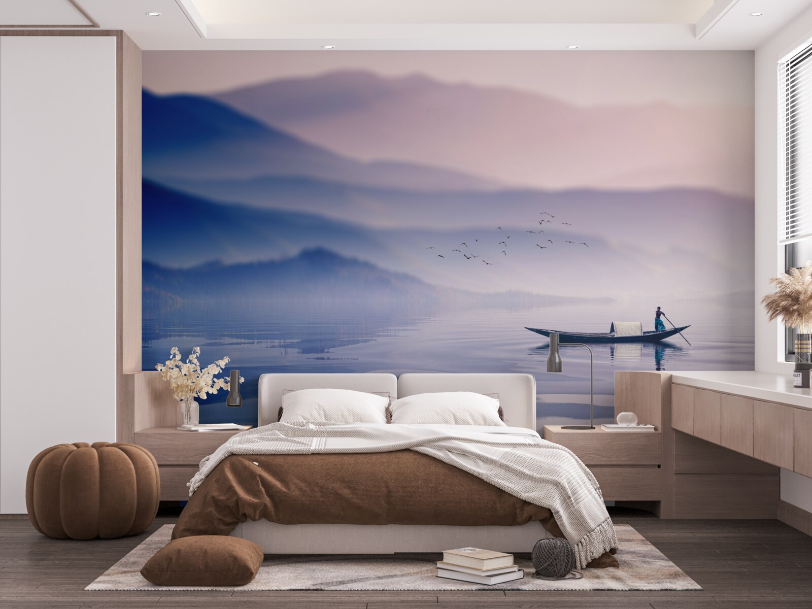 Фотошпалери рибалка на самоті на туманній воді