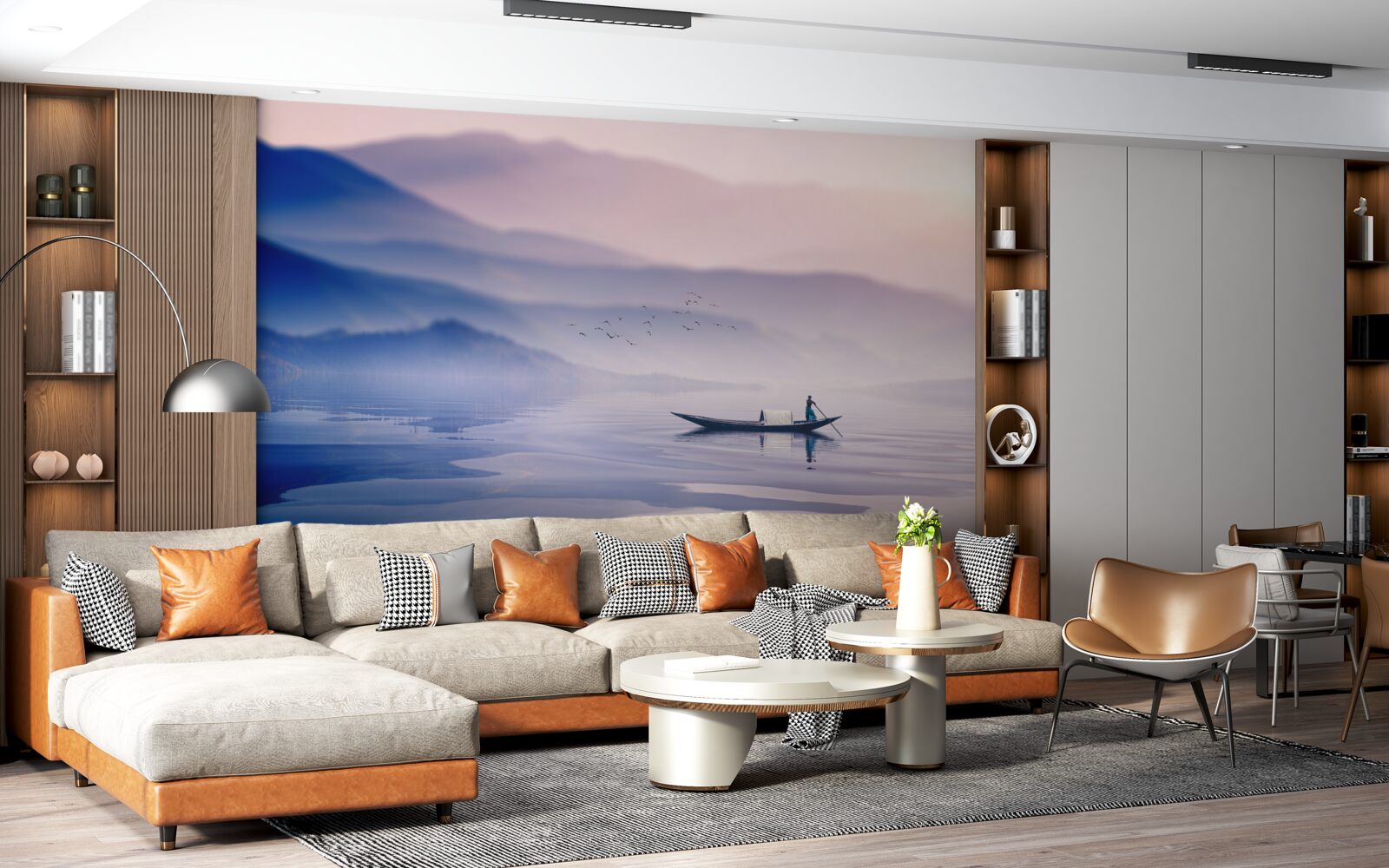 Фотошпалери рибалка на самоті на туманній воді