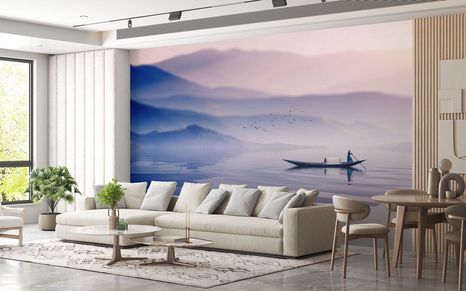 Фотошпалери рибалка на самоті на туманній воді