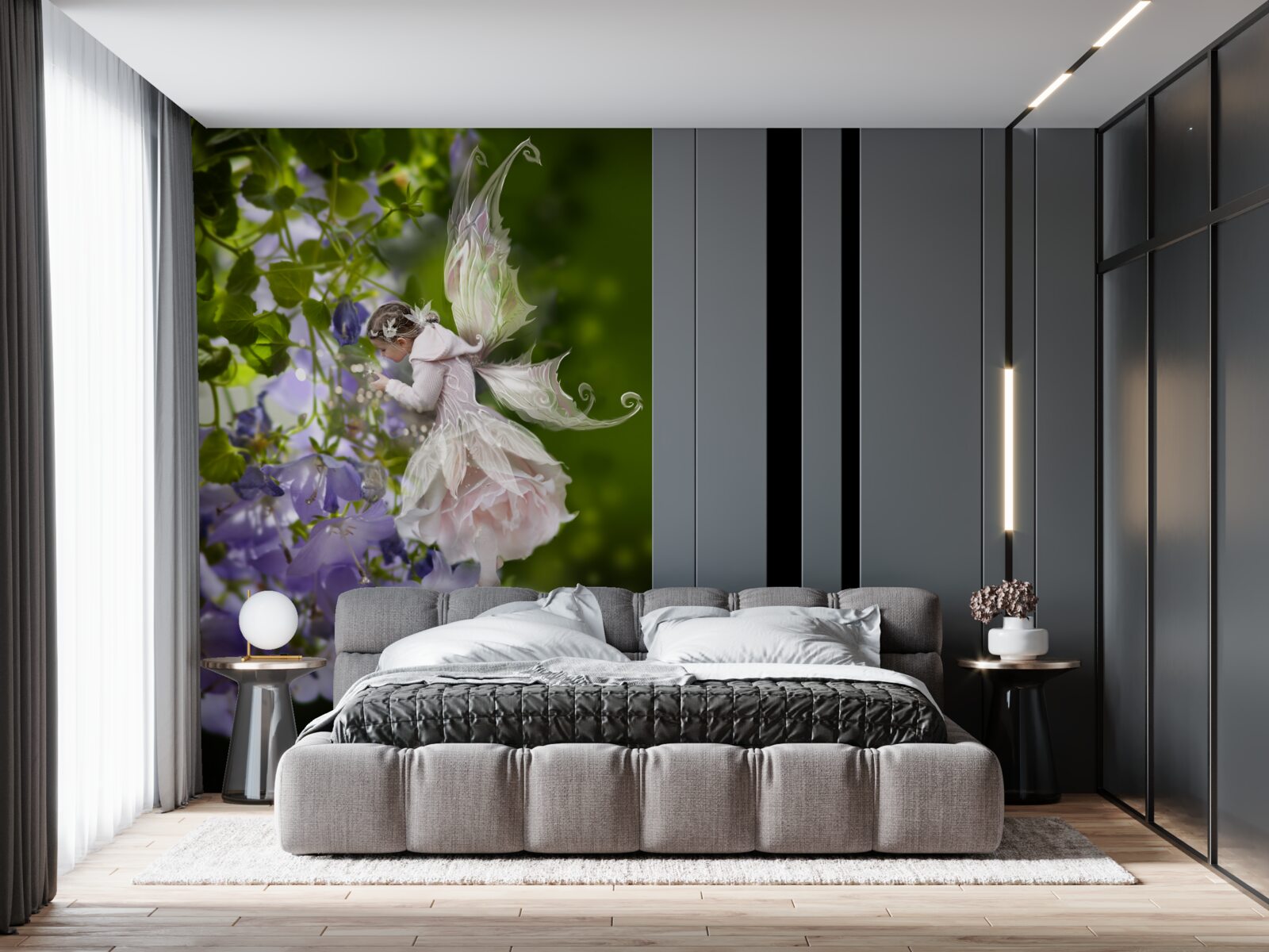 Фотошпалери силует дівчини з метеликом, що п'є нектар