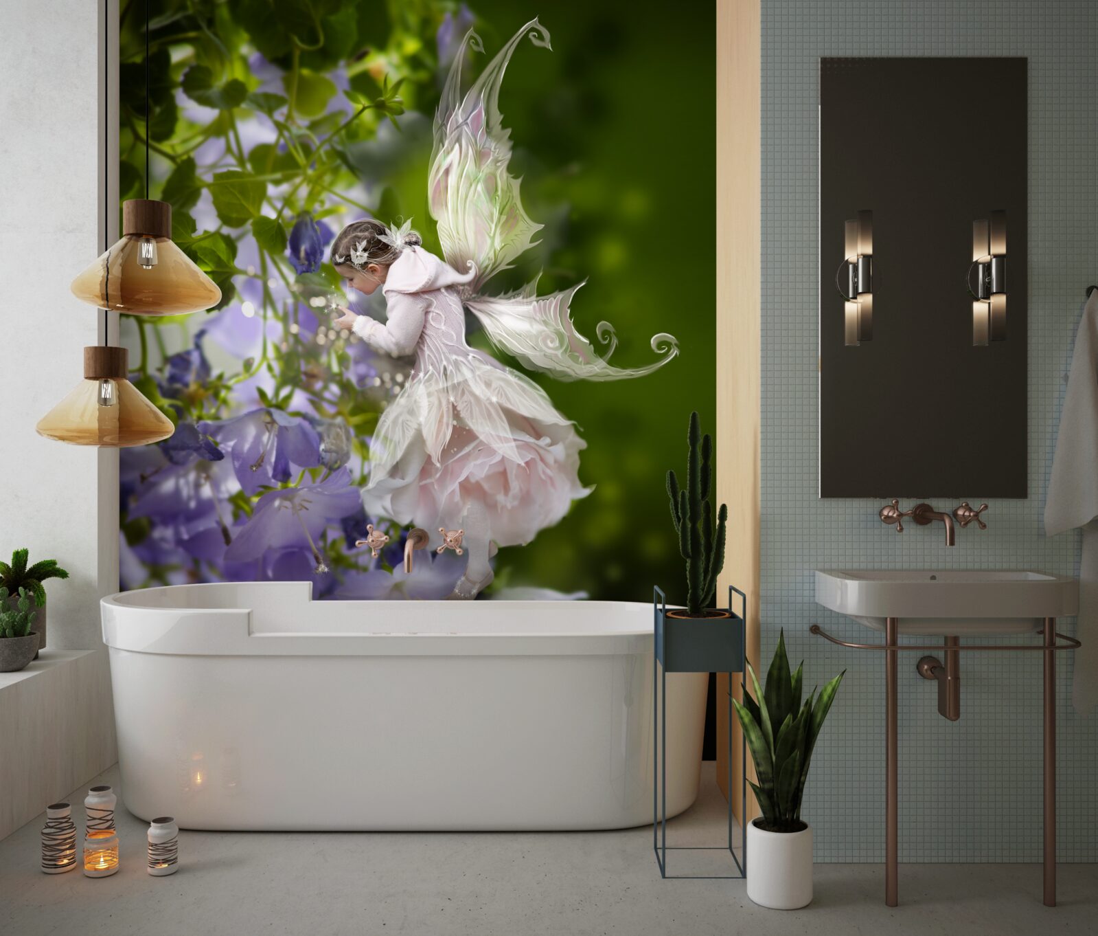 Фотошпалери силует дівчини з метеликом, що п'є нектар