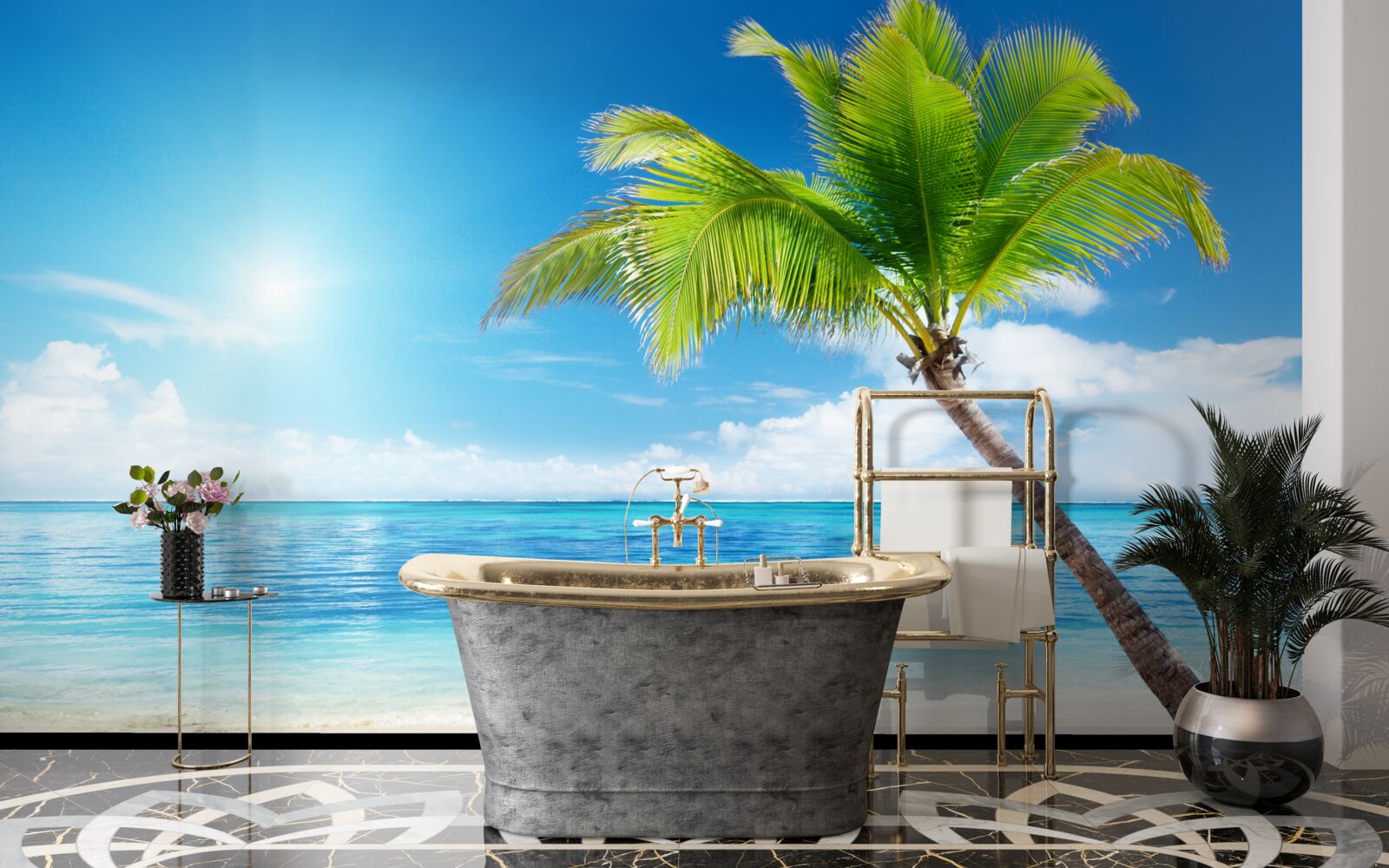 Фотошпалери яскравий сонячний день на березі моря в тропіках