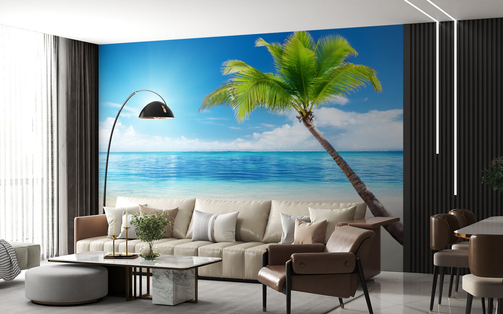 Фотошпалери яскравий сонячний день на березі моря в тропіках