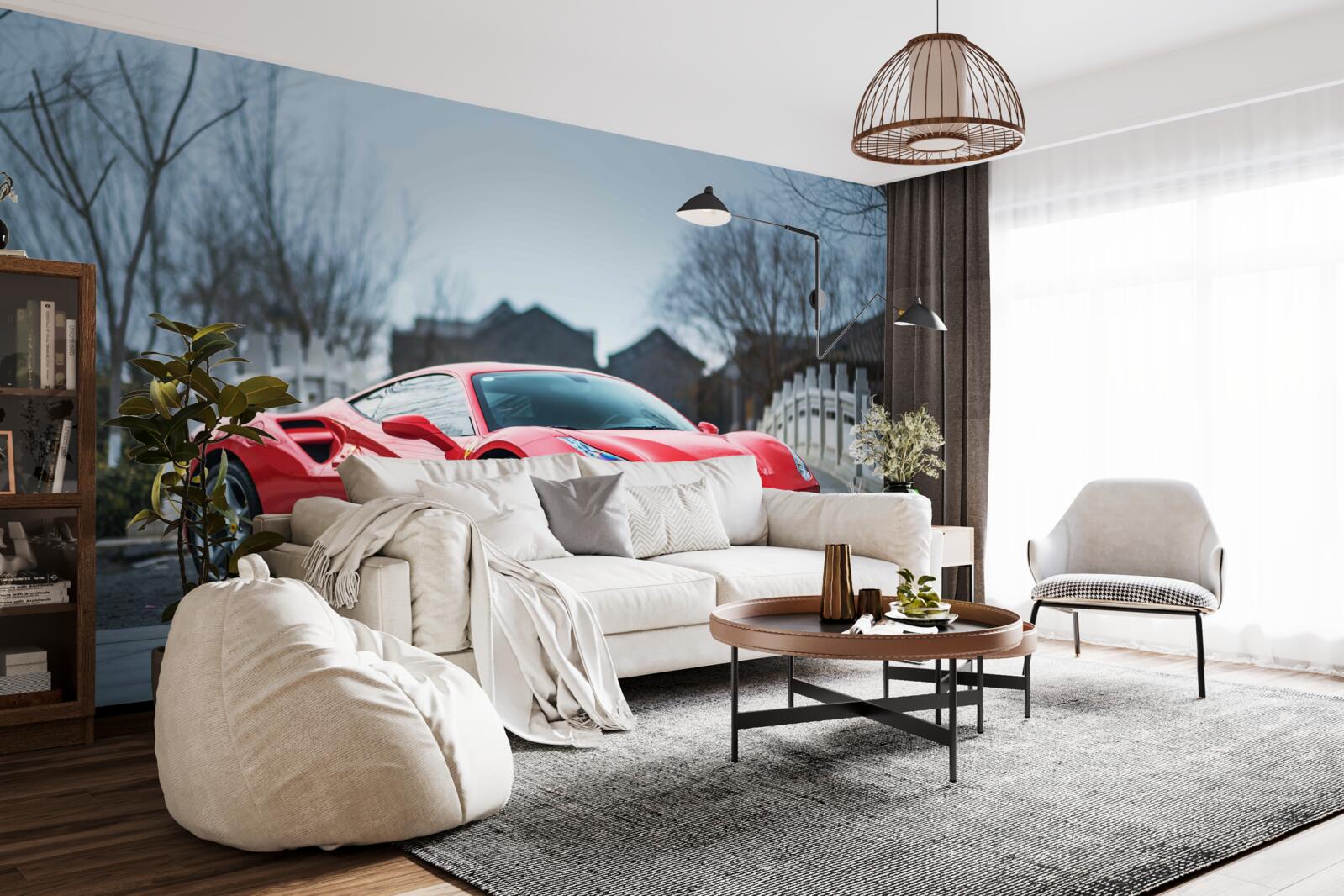 Фотошпалери чудовий червоний феррарі в дощову погоду