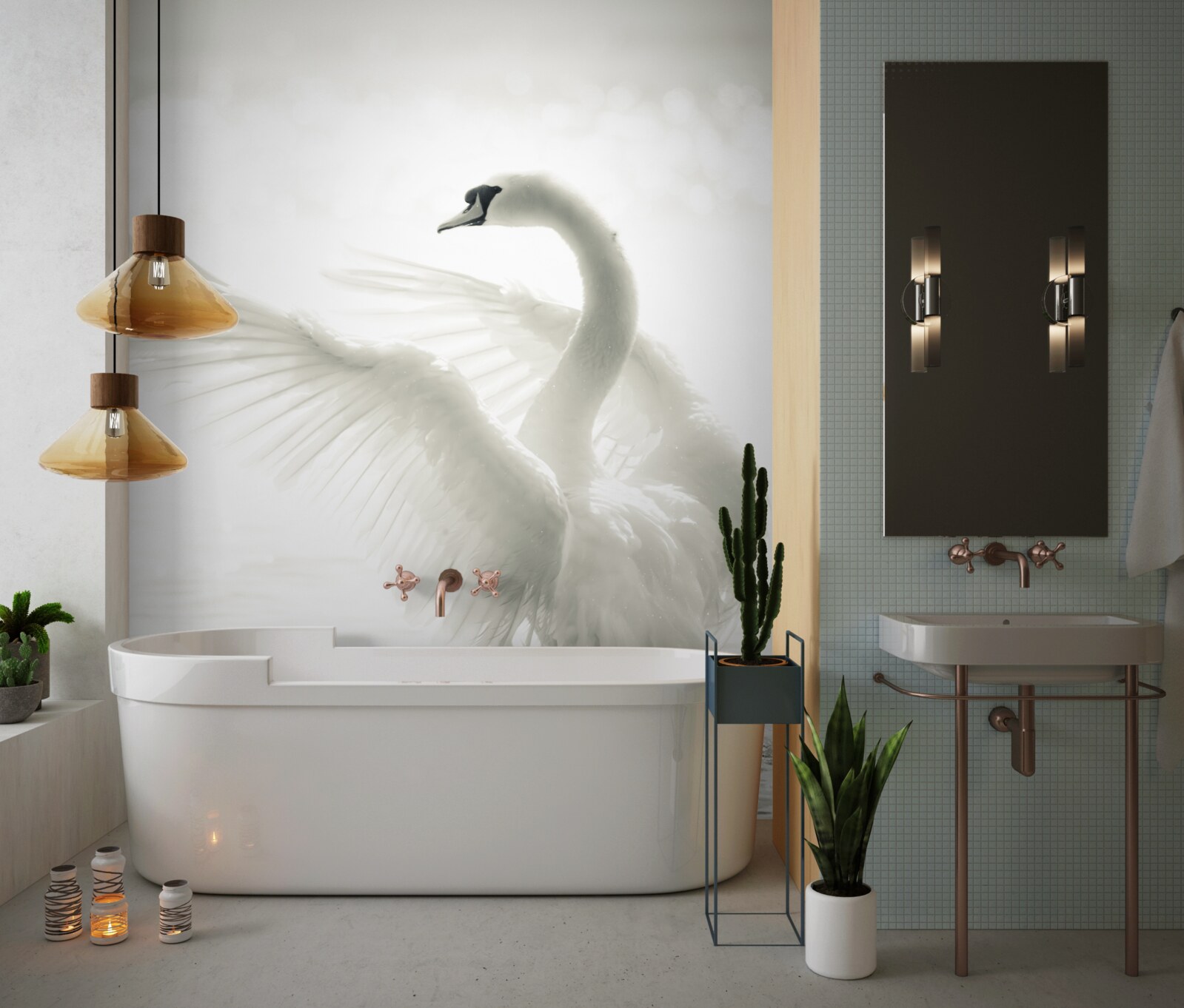 Фотошпалери білий лебідь падає у воду