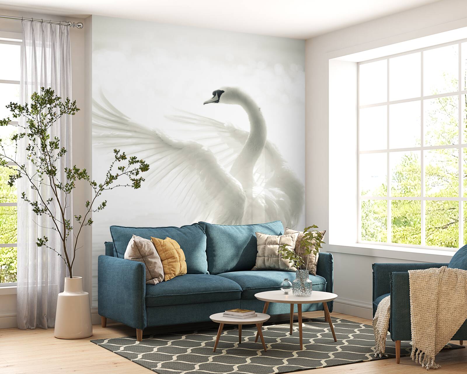 Фотошпалери білий лебідь падає у воду