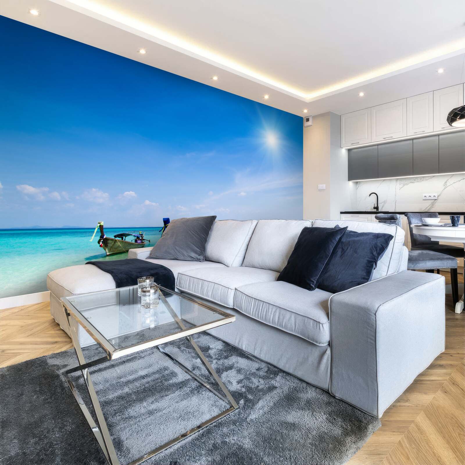 Фотошпалери при яскравому денному світлі яхти видно на пристрої