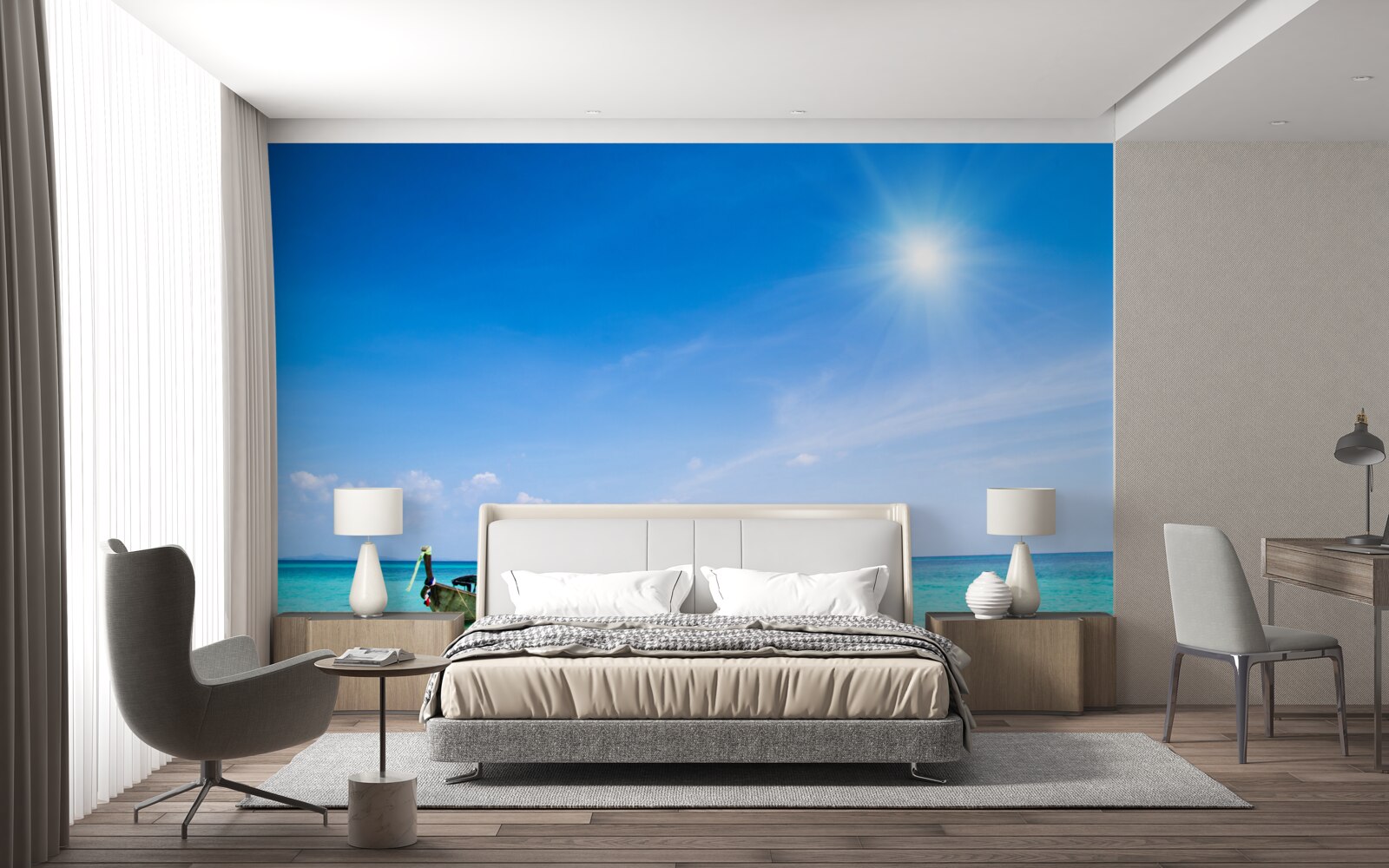 Фотошпалери при яскравому денному світлі яхти видно на пристрої