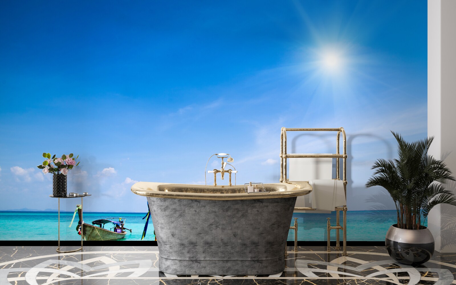 Фотошпалери при яскравому денному світлі яхти видно на пристрої