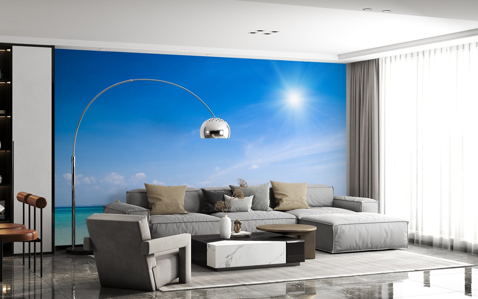 Фотошпалери при яскравому денному світлі яхти видно на пристрої