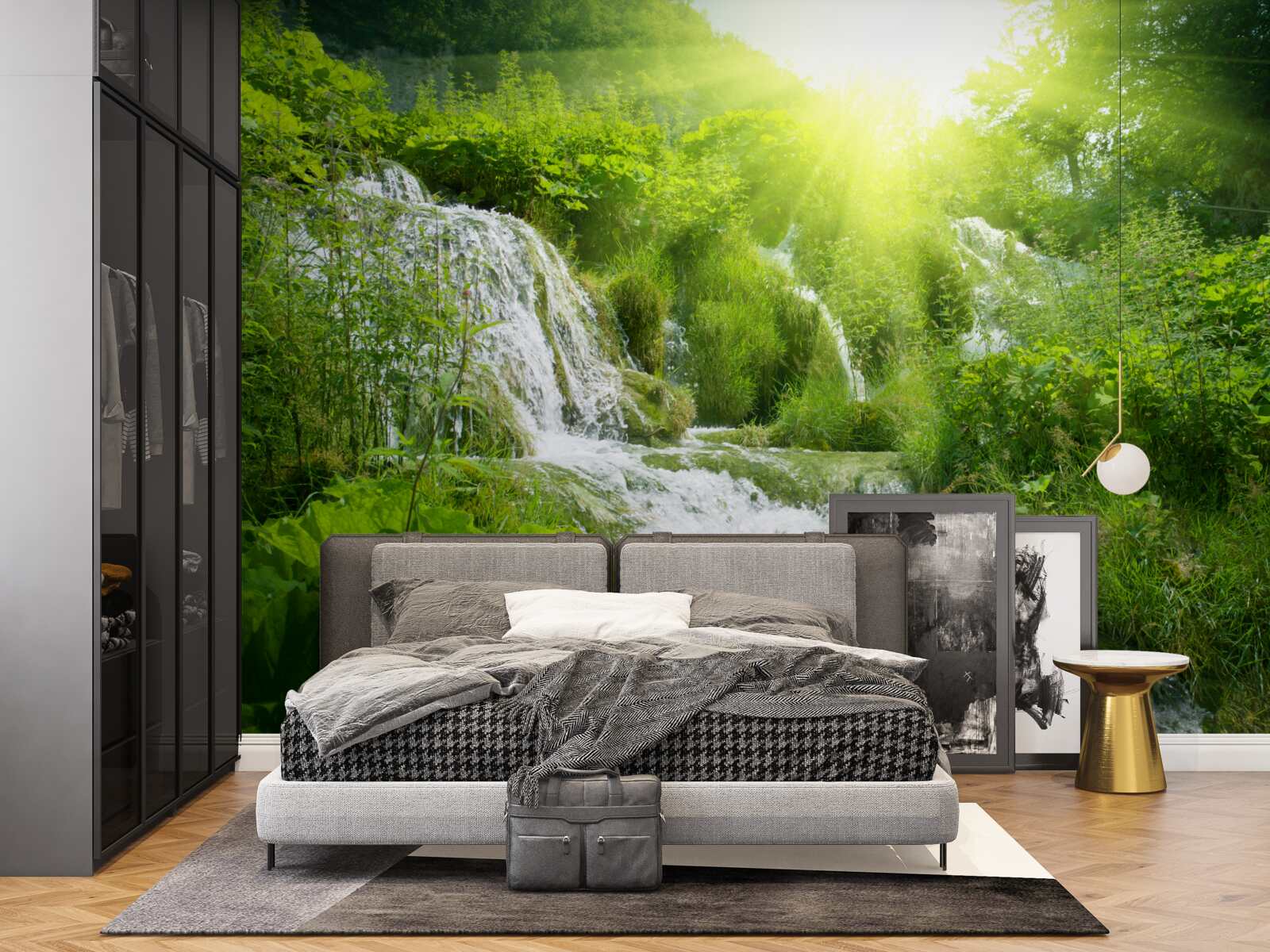 Фотошпалери сліпуче сонце освітлює пінистий водоспад