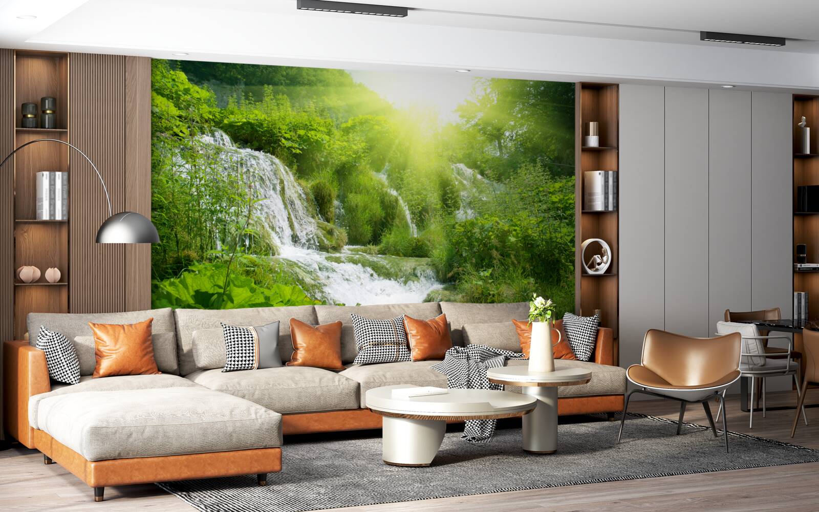 Фотошпалери сліпуче сонце освітлює пінистий водоспад