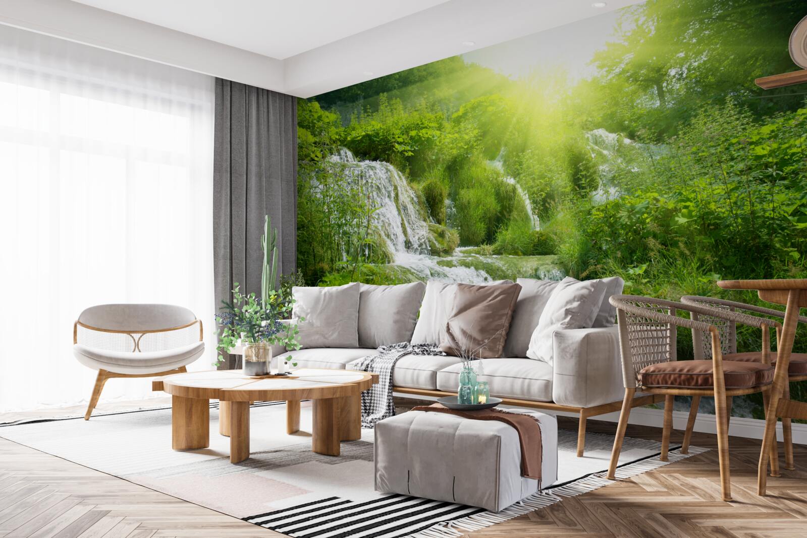 Фотошпалери сліпуче сонце освітлює пінистий водоспад