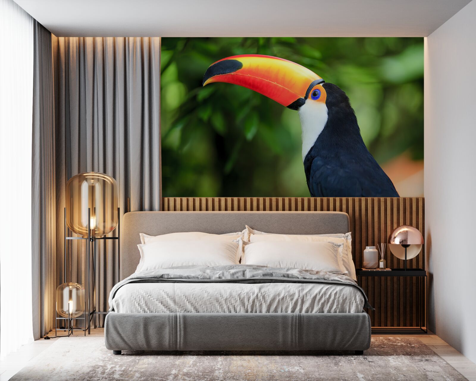 Фотошпалери дорослий і граціозний пелікан серед зелені