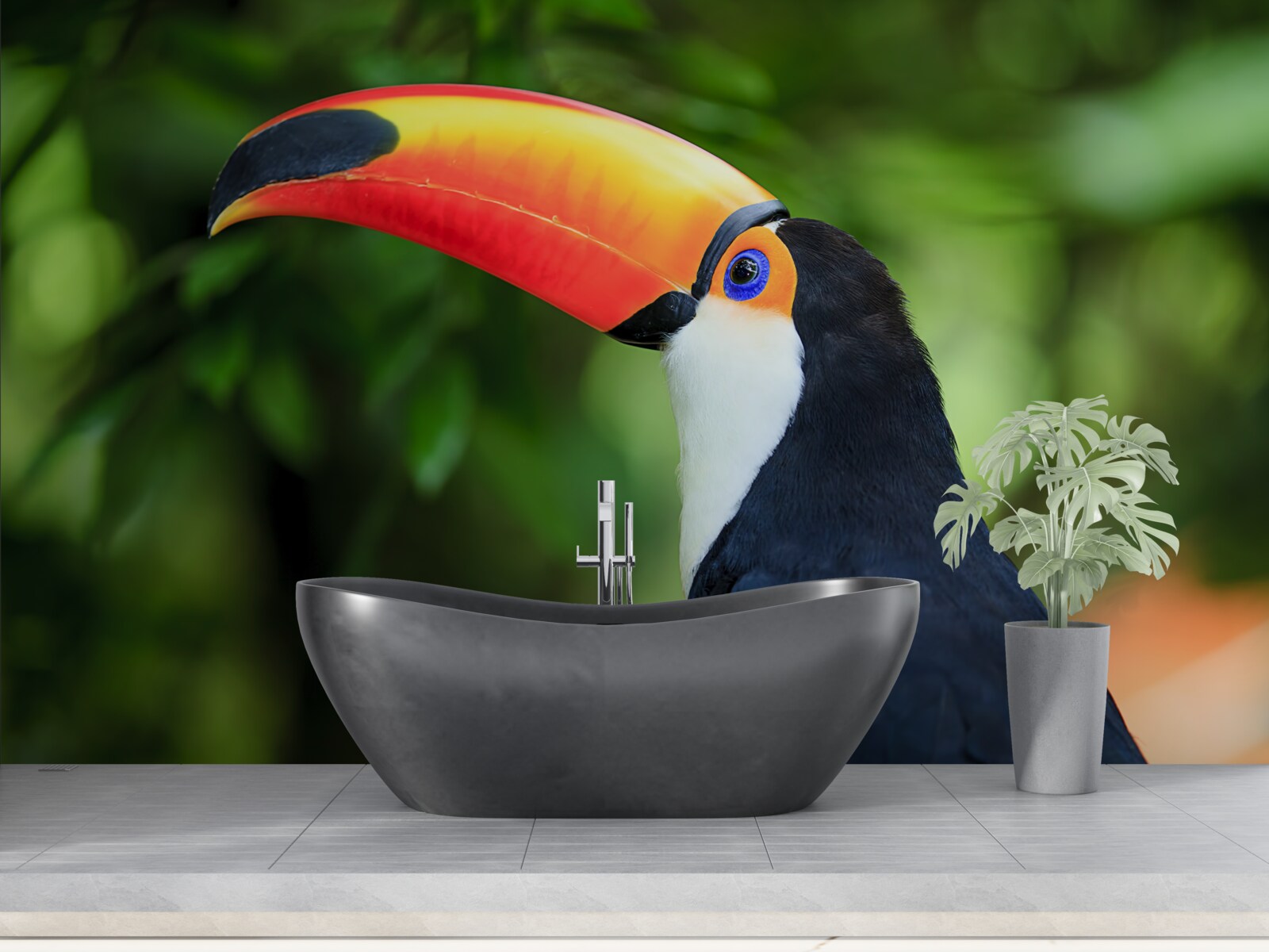 Фотошпалери дорослий і граціозний пелікан серед зелені