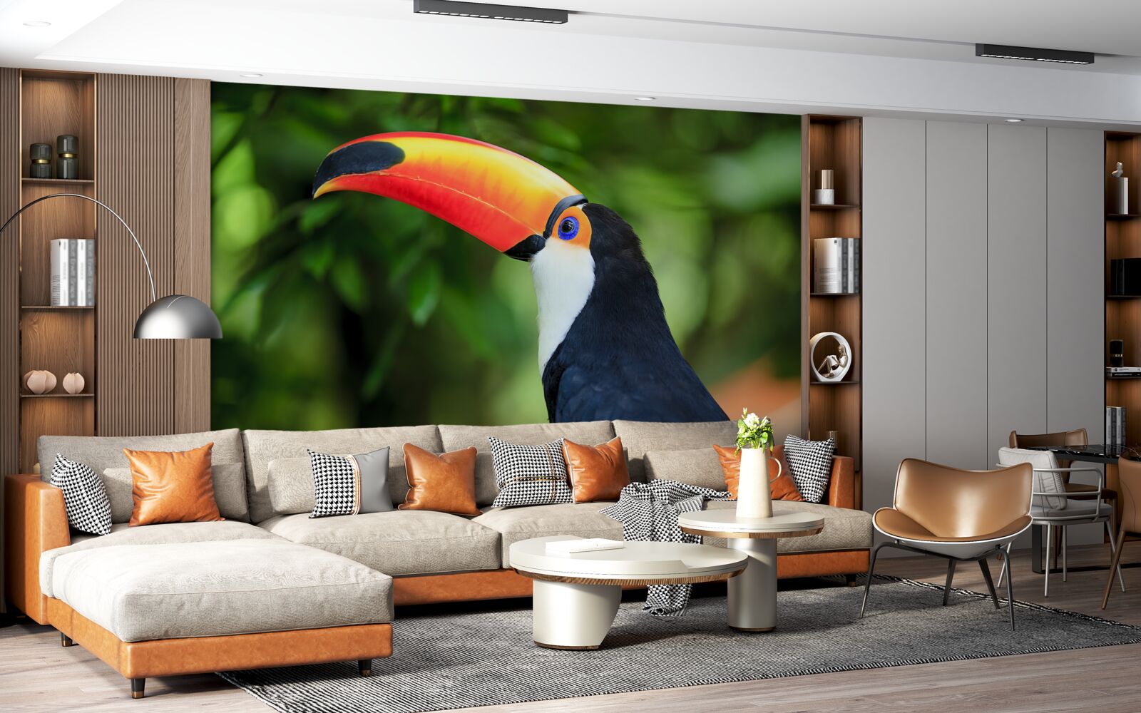 Фотошпалери дорослий і граціозний пелікан серед зелені