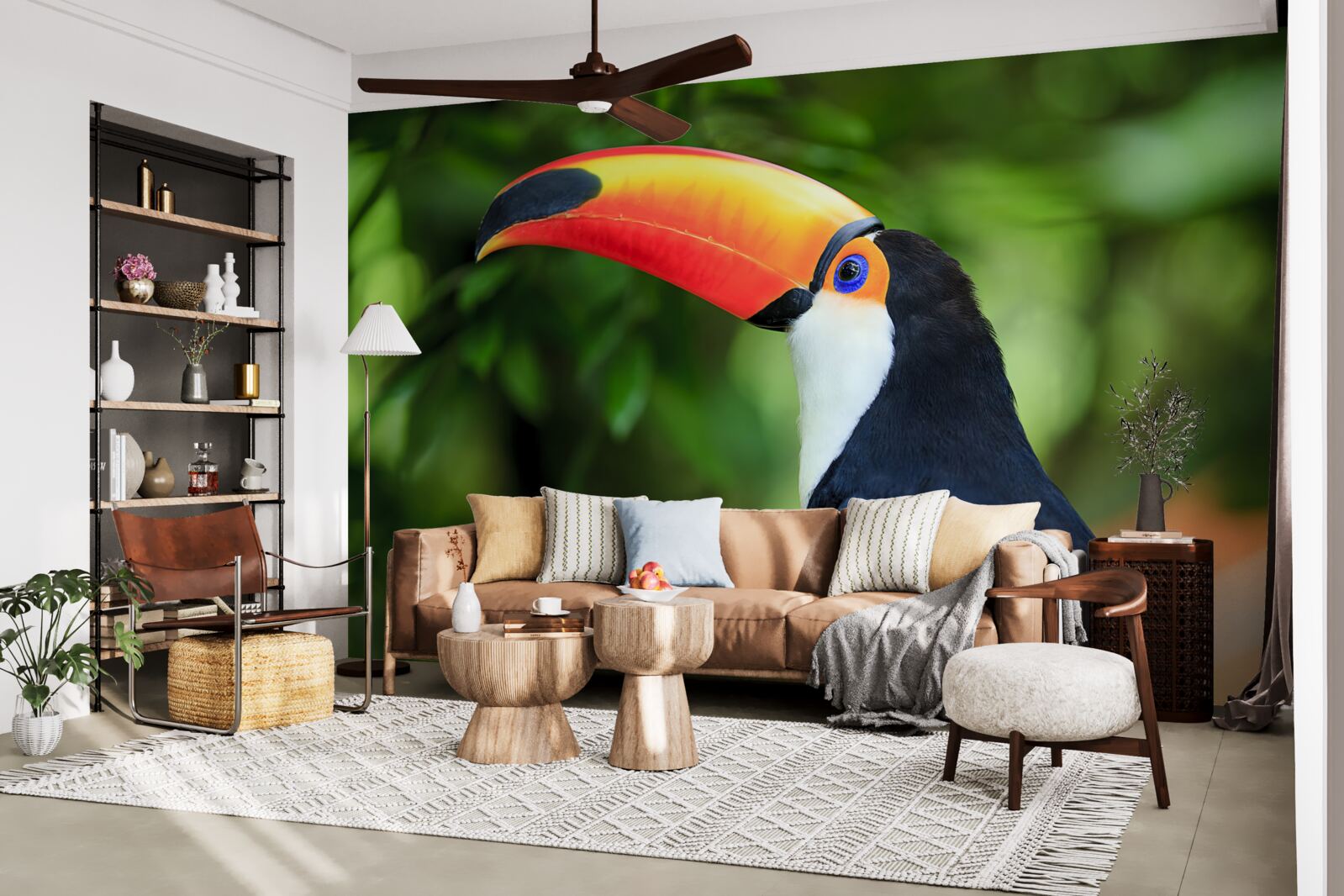 Фотошпалери дорослий і граціозний пелікан серед зелені