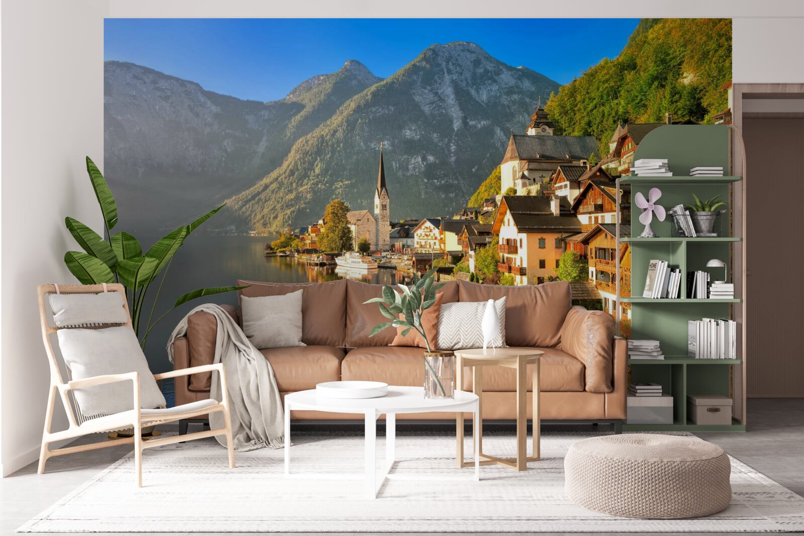 Фотошпалери село у Швейцарії, оточене ставками та горами