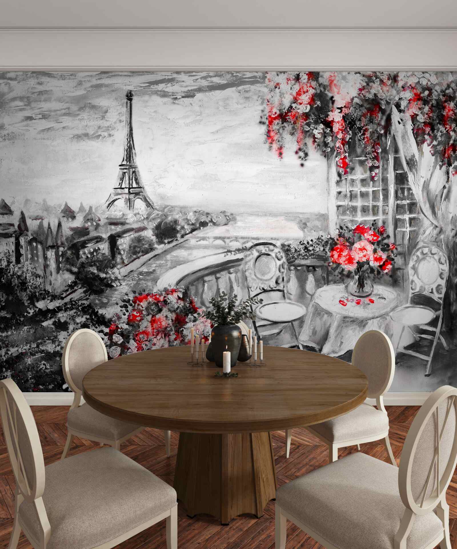 Фотошпалери затишна веранда кафе з видом на Ейфелеву вежу