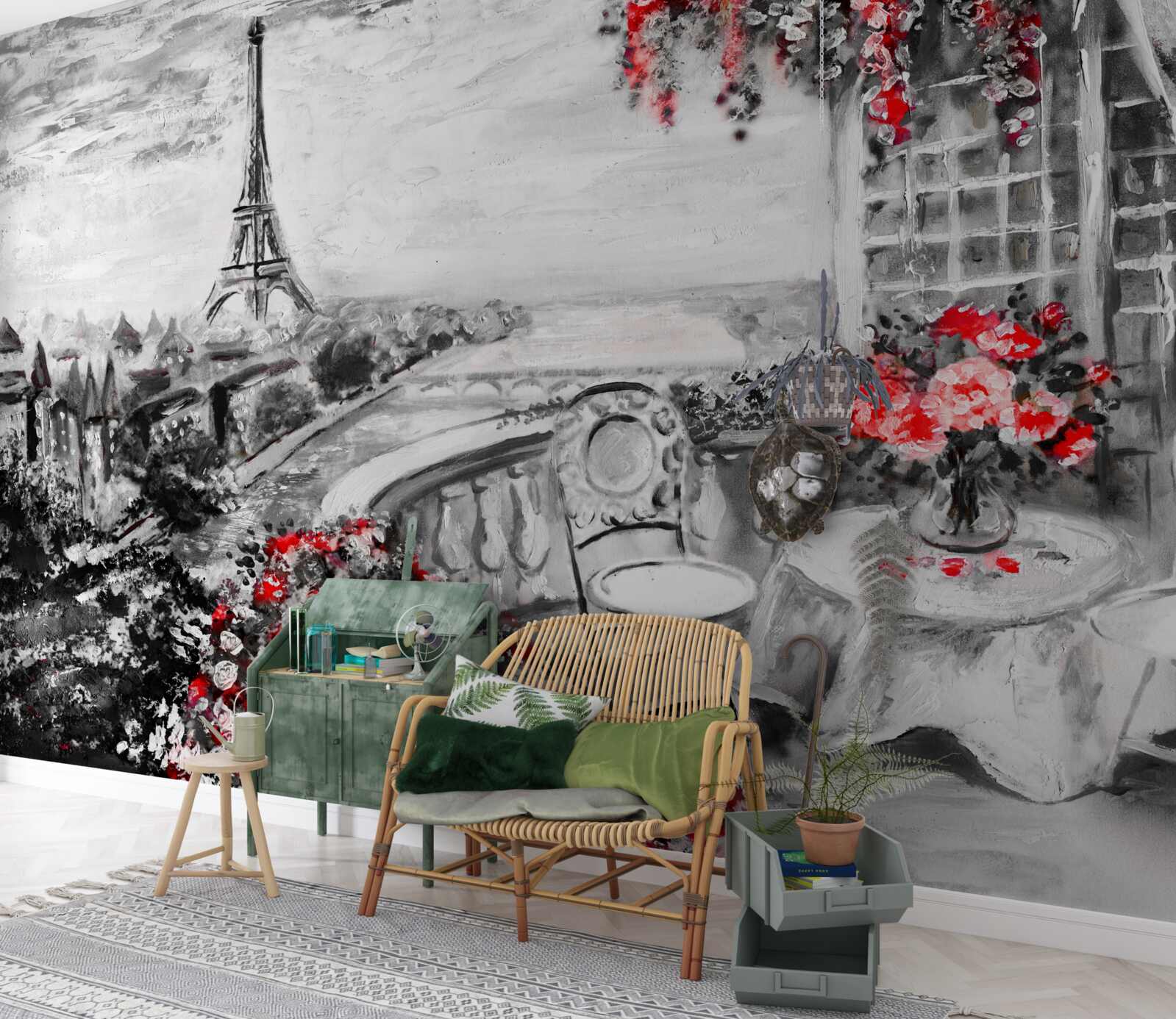 Фотошпалери затишна веранда кафе з видом на Ейфелеву вежу