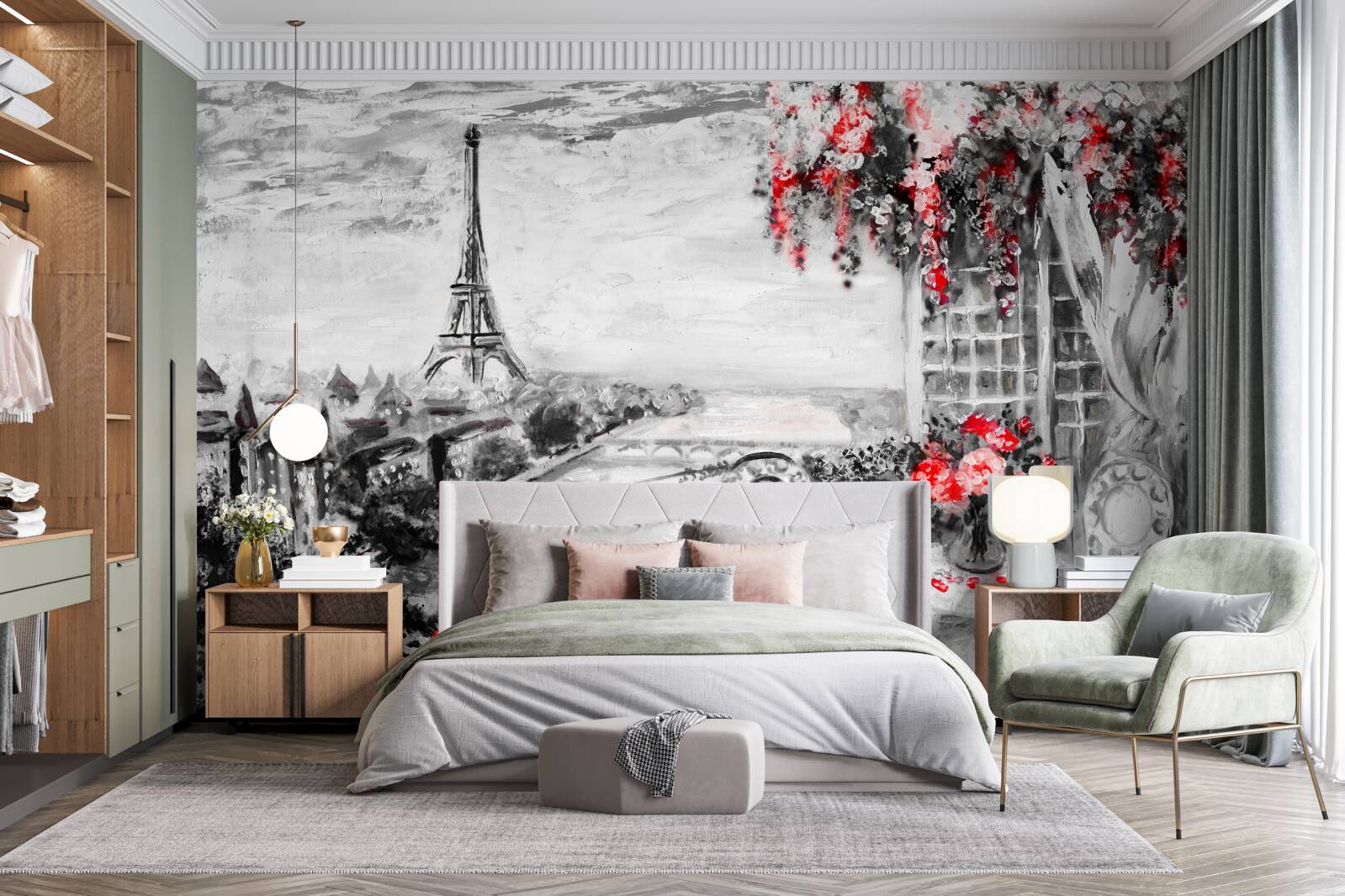 Фотошпалери затишна веранда кафе з видом на Ейфелеву вежу