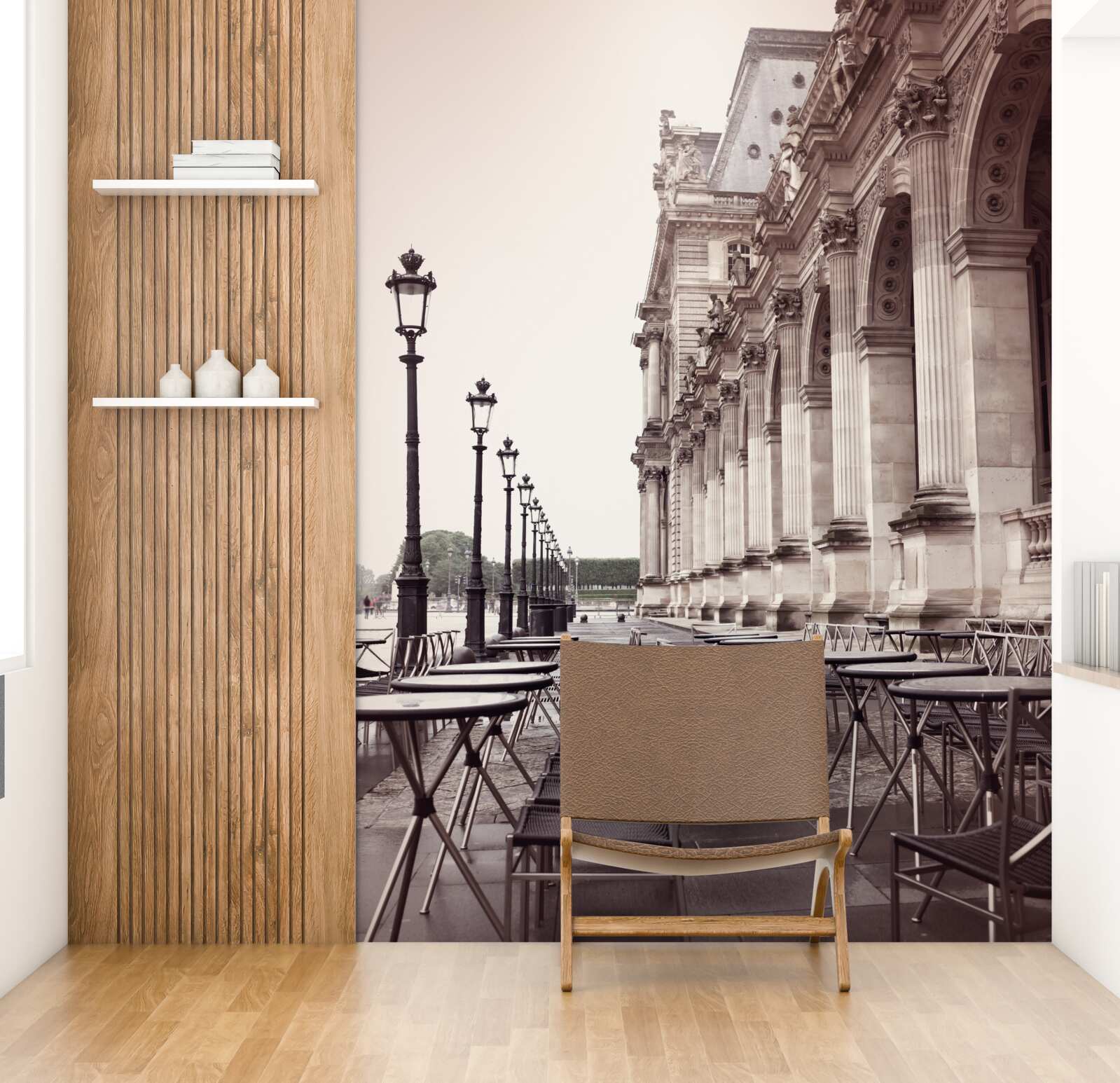 Фотошпалери кафе в італійському стилі на набережній під дощем