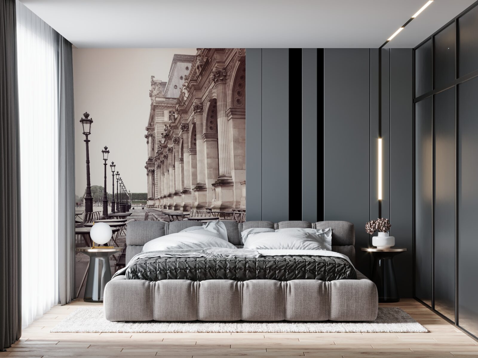 Фотошпалери кафе в італійському стилі на набережній під дощем