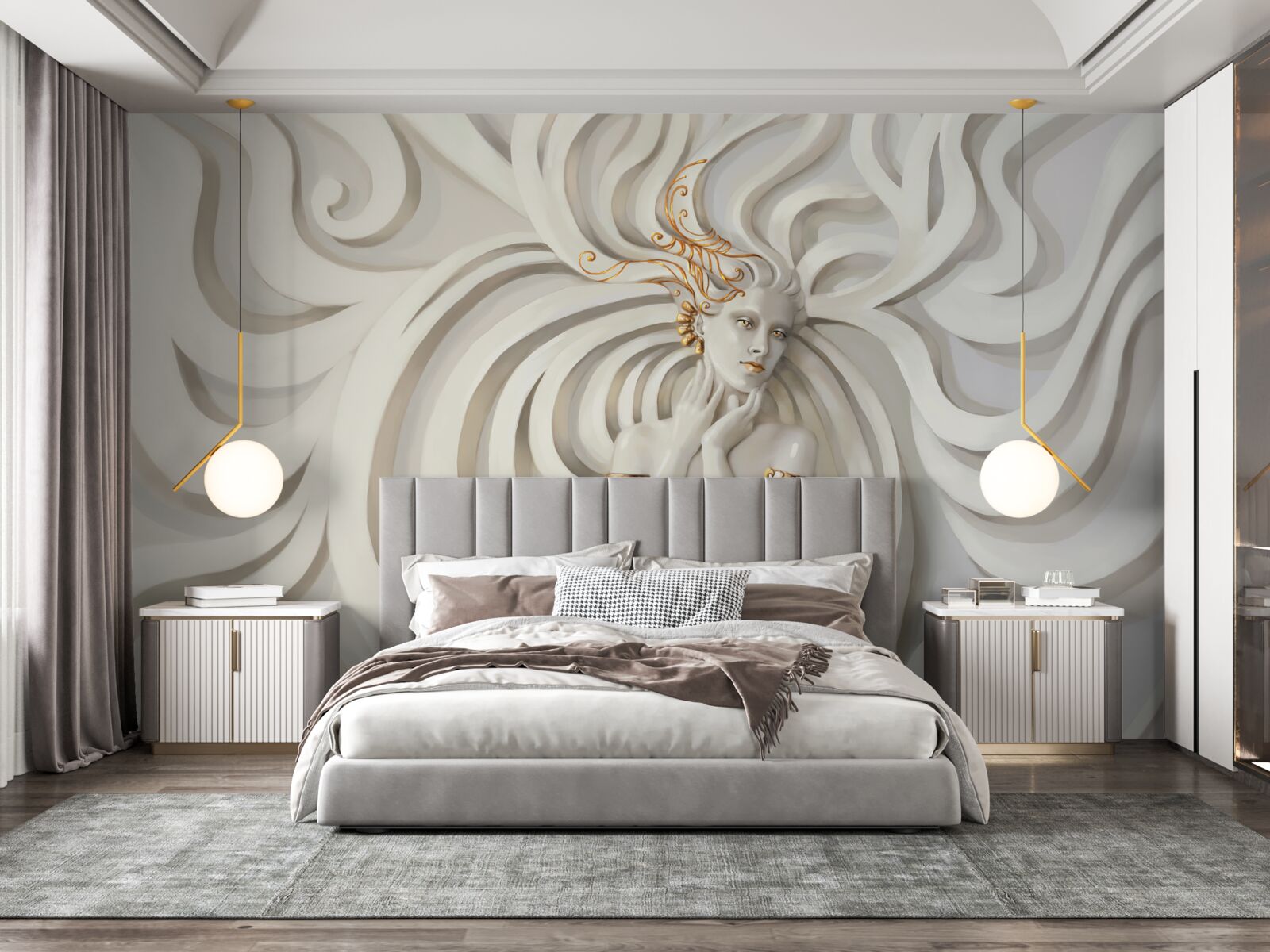 Фотошпалери зображення жінки з золотими елементами та абстрактними візерунками