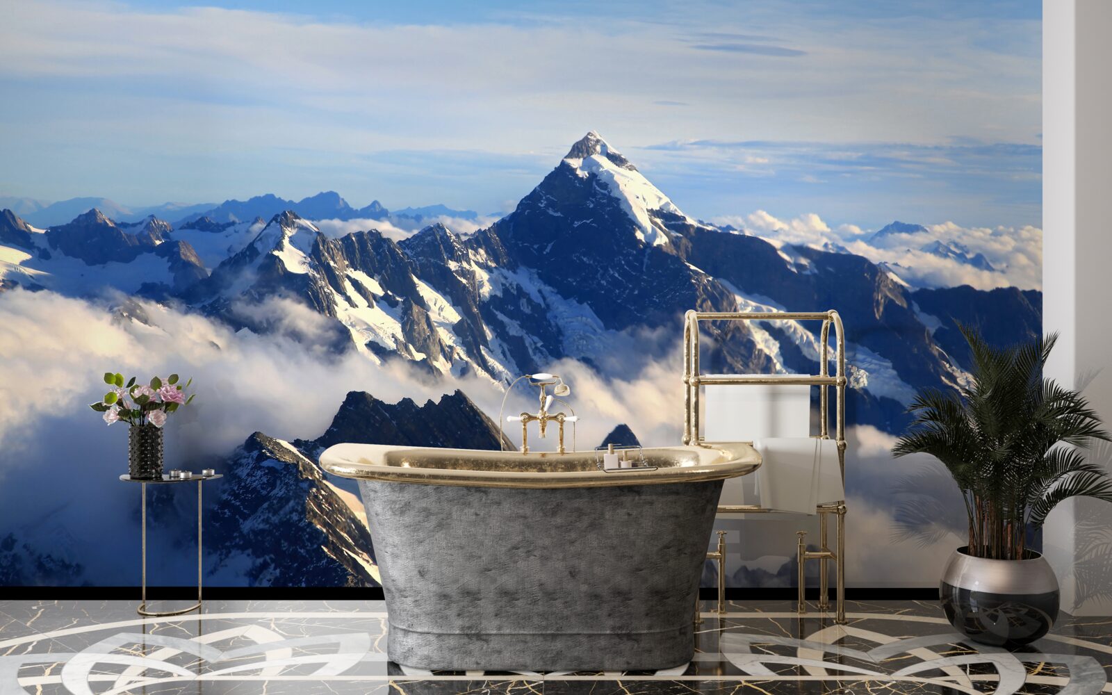 Фотошпалери прохолодний туман тягнеться високо в горах