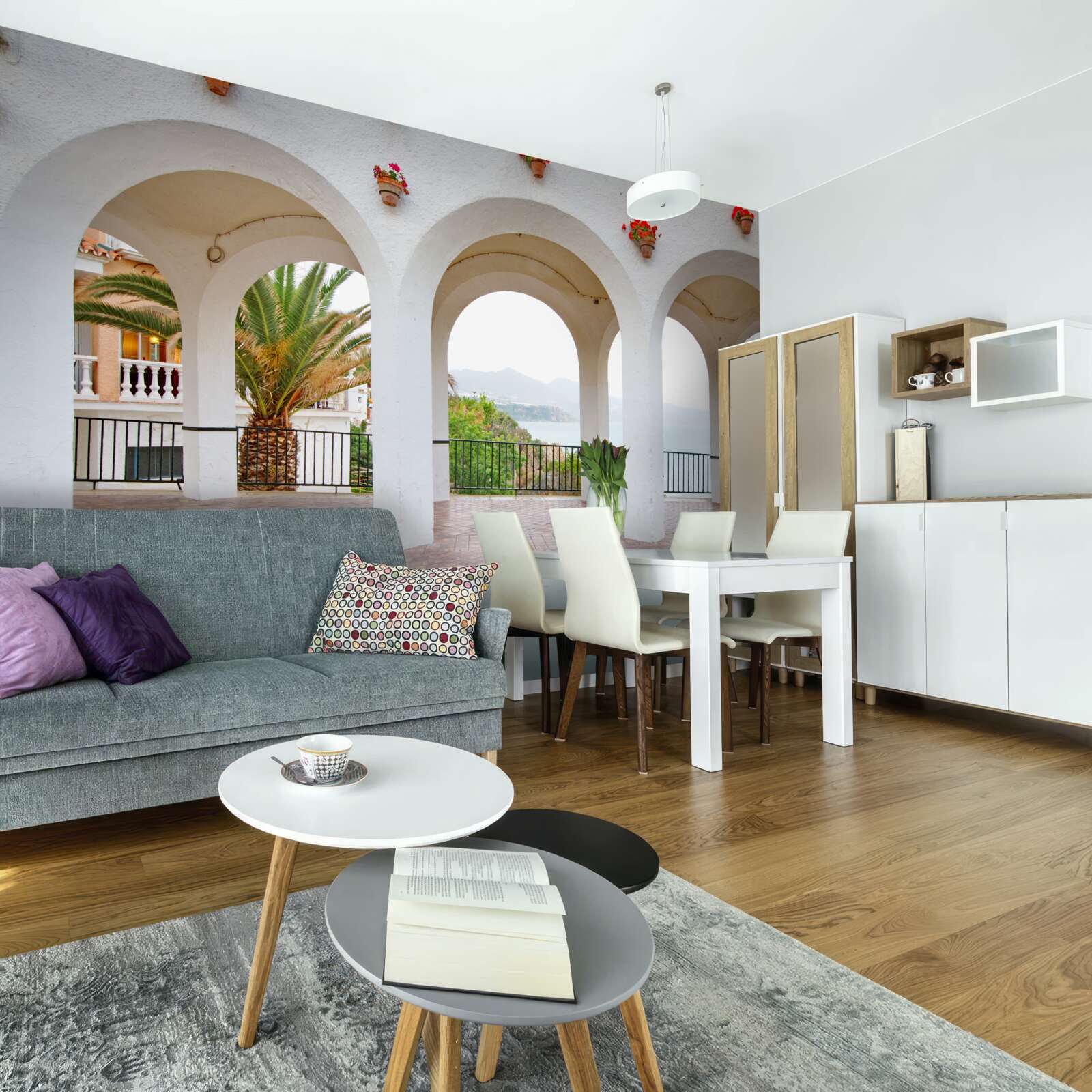 Фотошпалери плавні округлі білосніжні арки над річкою