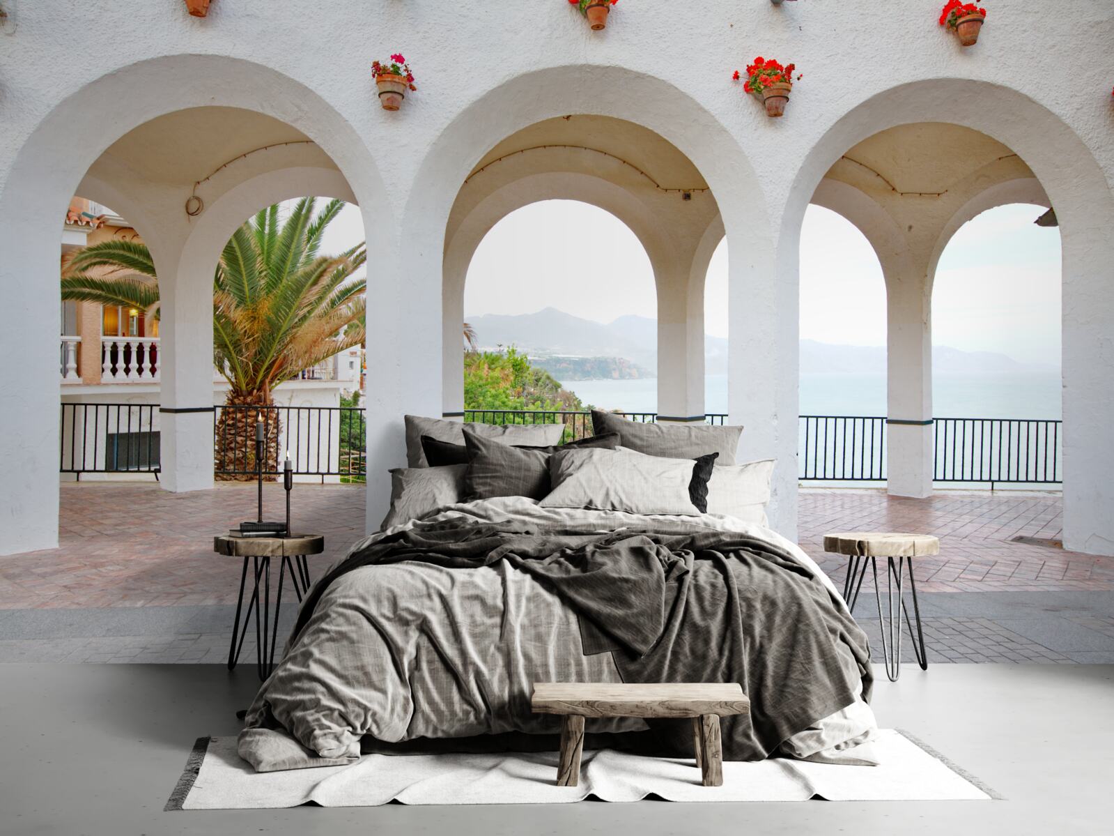 Фотошпалери плавні округлі білосніжні арки над річкою