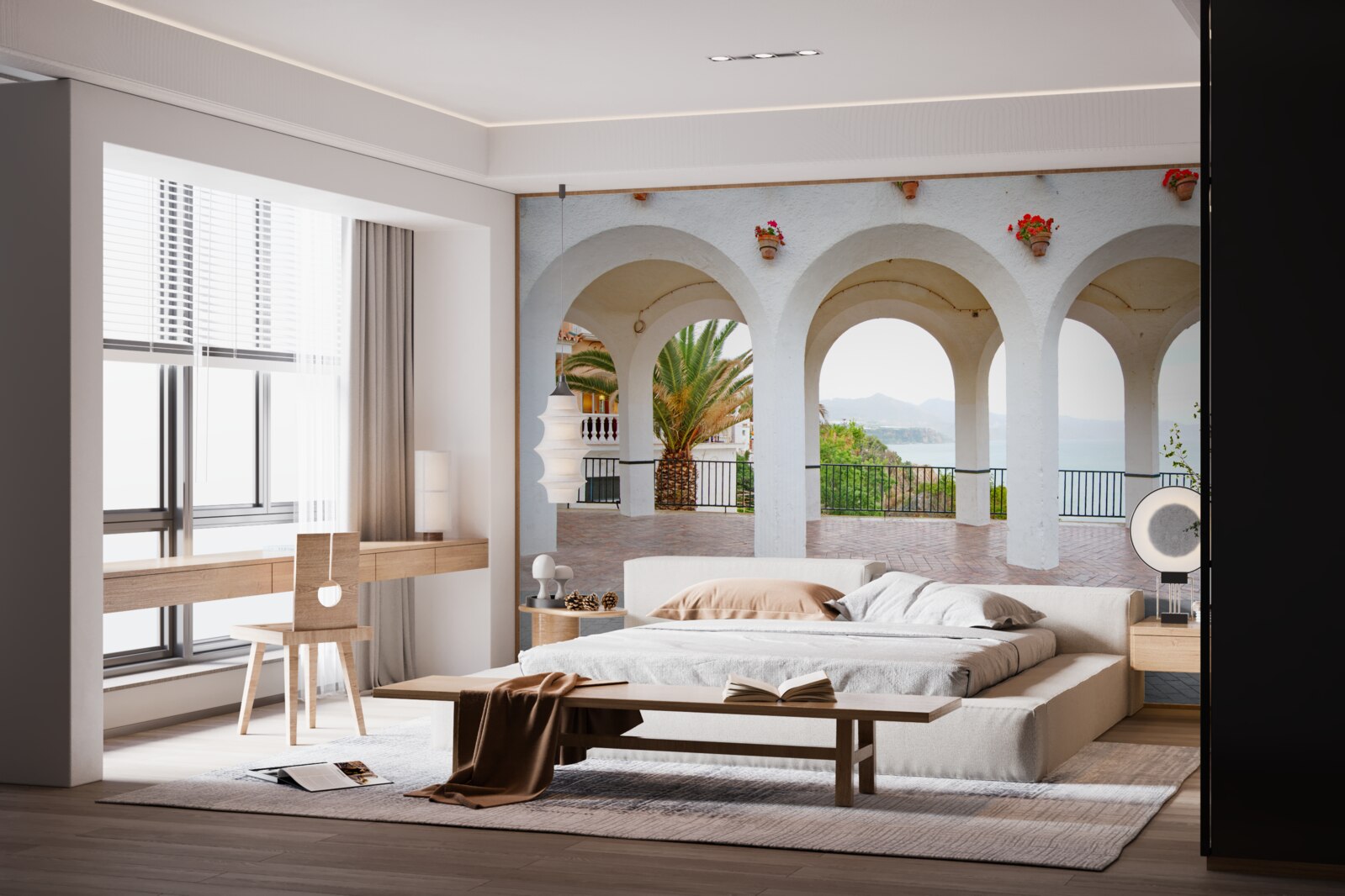 Фотошпалери плавні округлі білосніжні арки над річкою