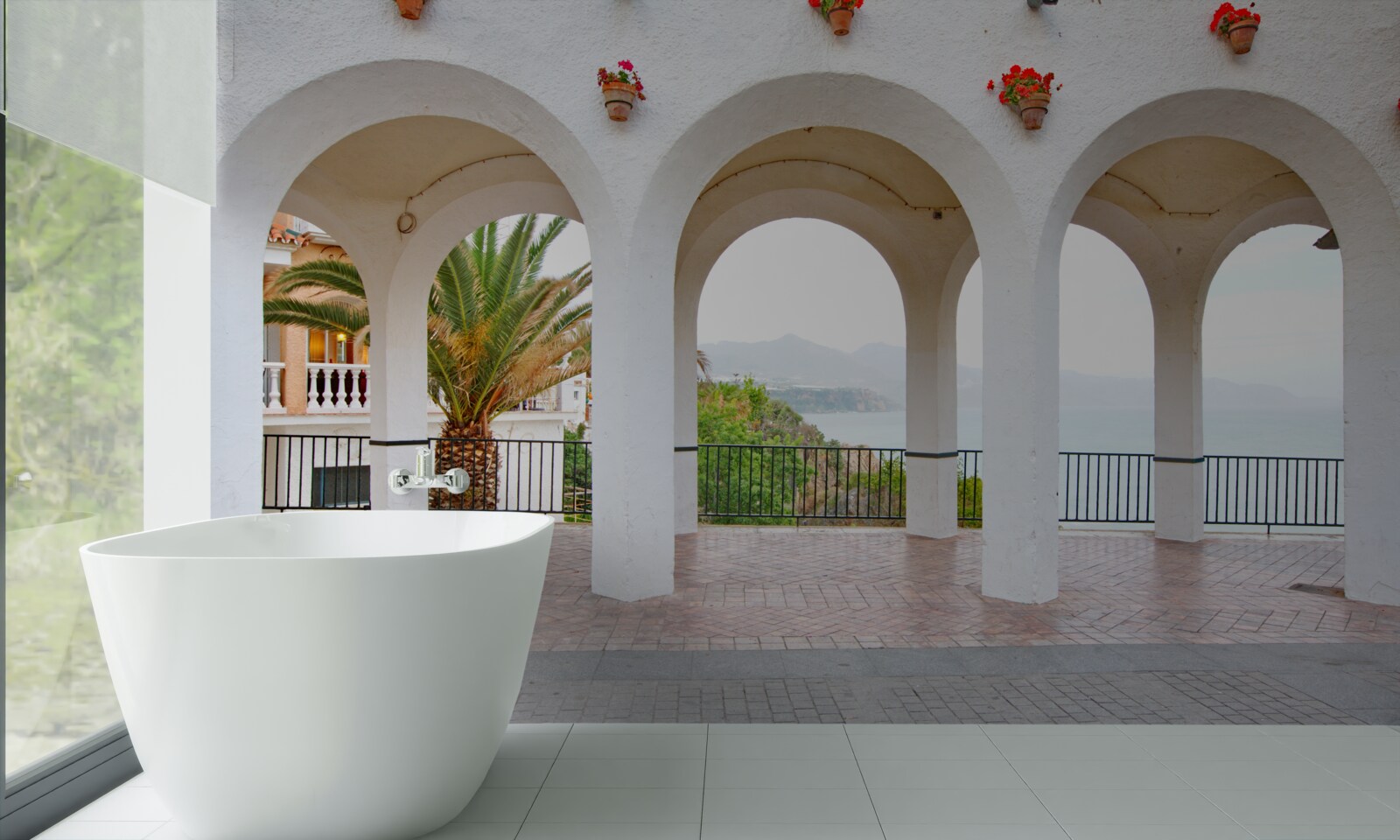 Фотошпалери плавні округлі білосніжні арки над річкою