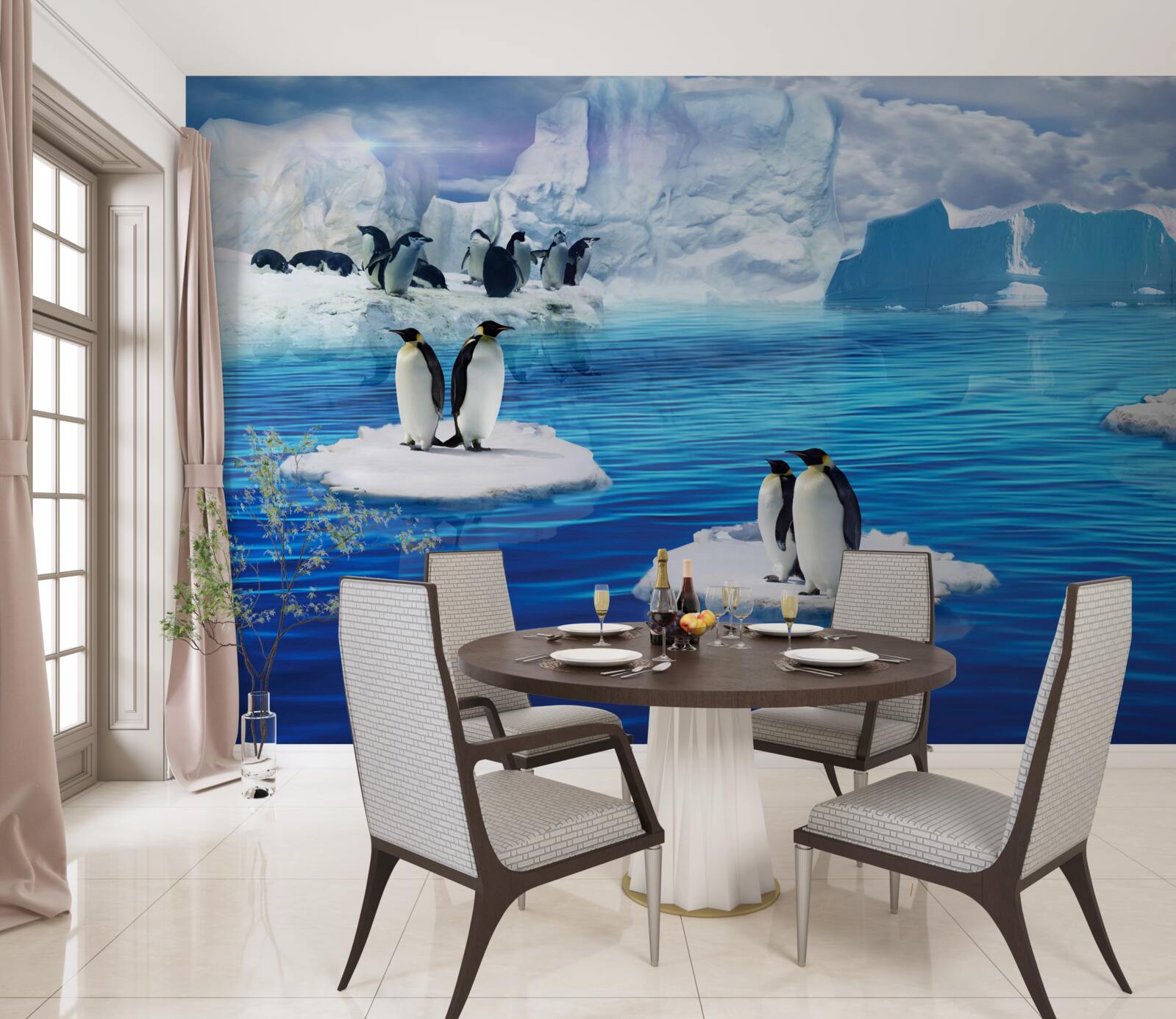 Фотошпалери сім'ї пінгвінів на крижаних платформах