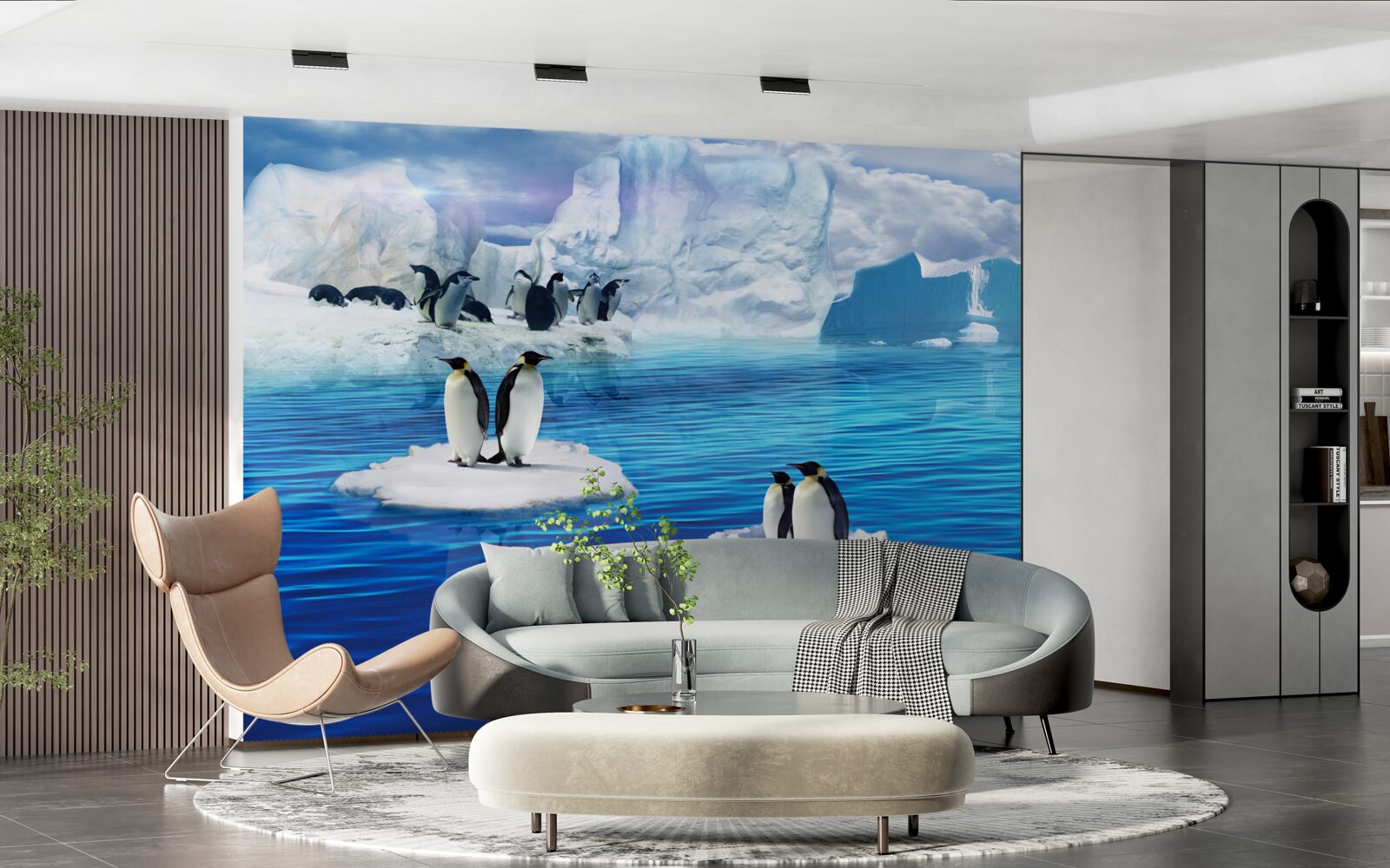 Фотошпалери сім'ї пінгвінів на крижаних платформах