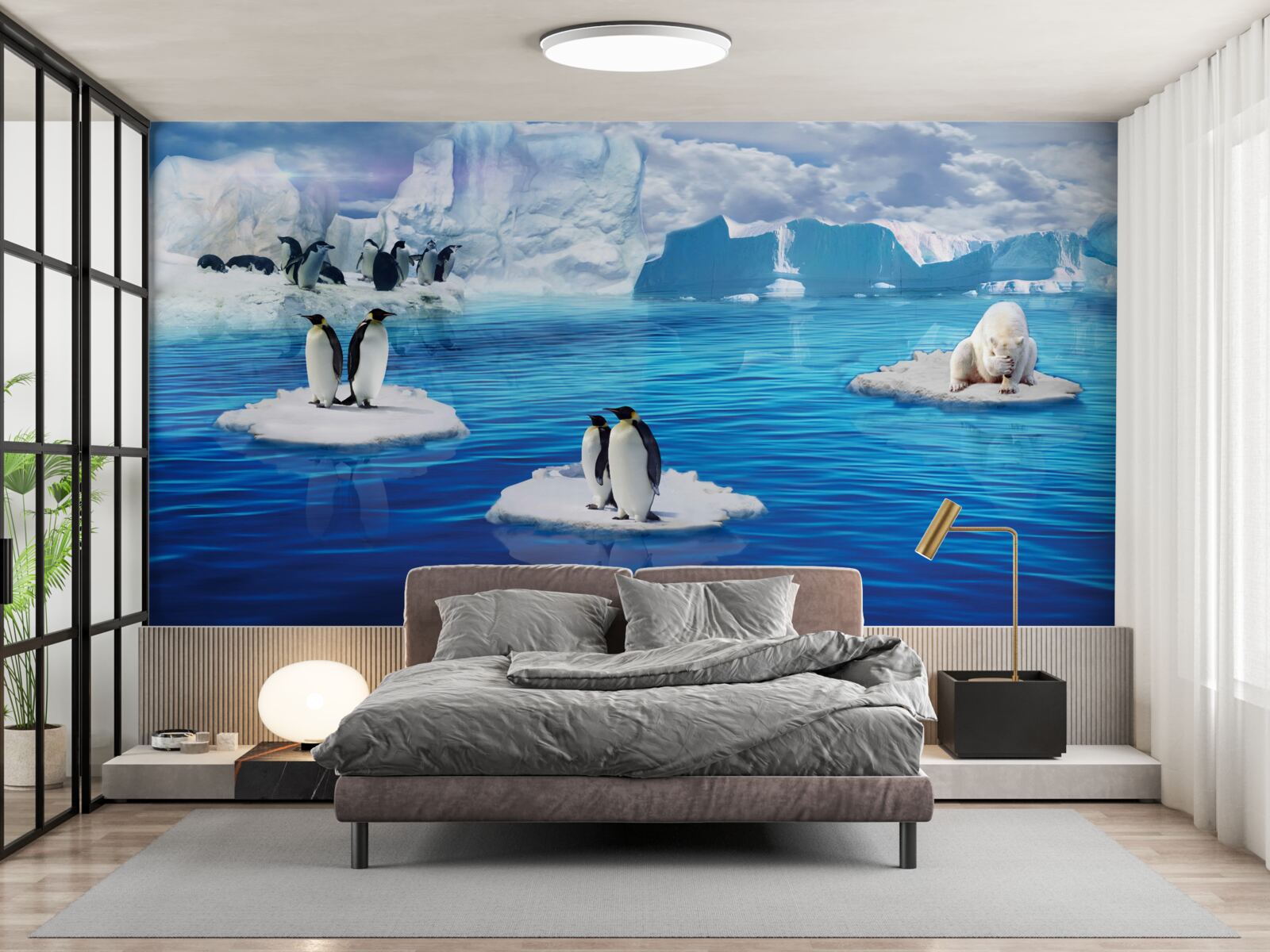 Фотошпалери сім'ї пінгвінів на крижаних платформах